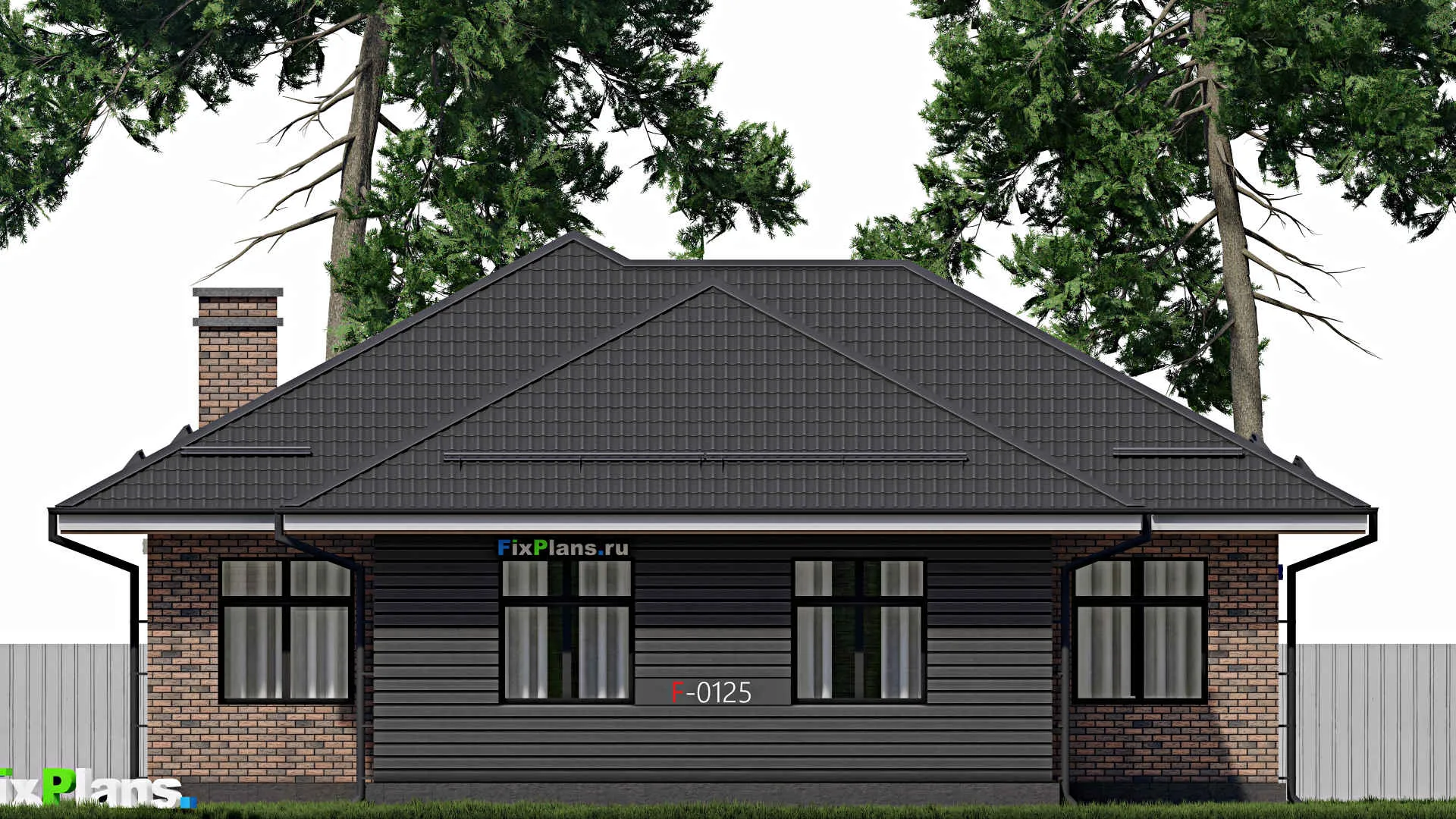 F-0125 - Проект одноэтажного дома 13 на 15, площадью 140 м² с террасой и 3 спальнями