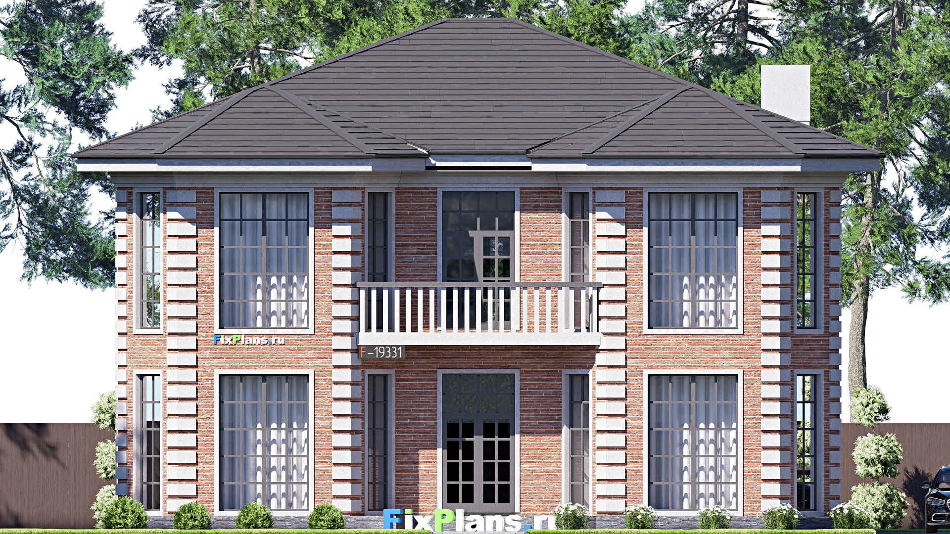 F-19331 - Проект двухэтажного дома 16 на 18, площадью 380 м² с террасой, балконом и 4 спальнями