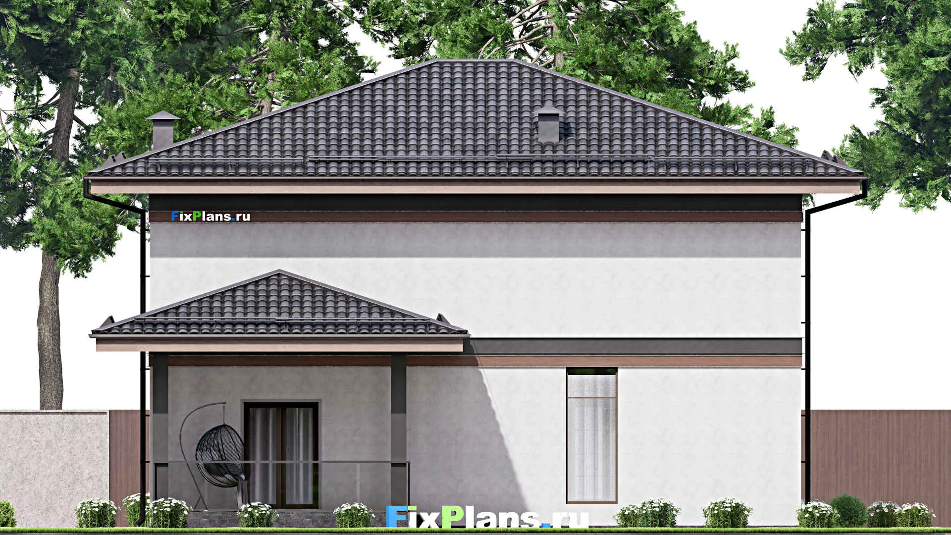 F-13004 - Проект двухэтажного дома 13 на 17, площадью 250 м² с террасой, балконом и 5 спальнями