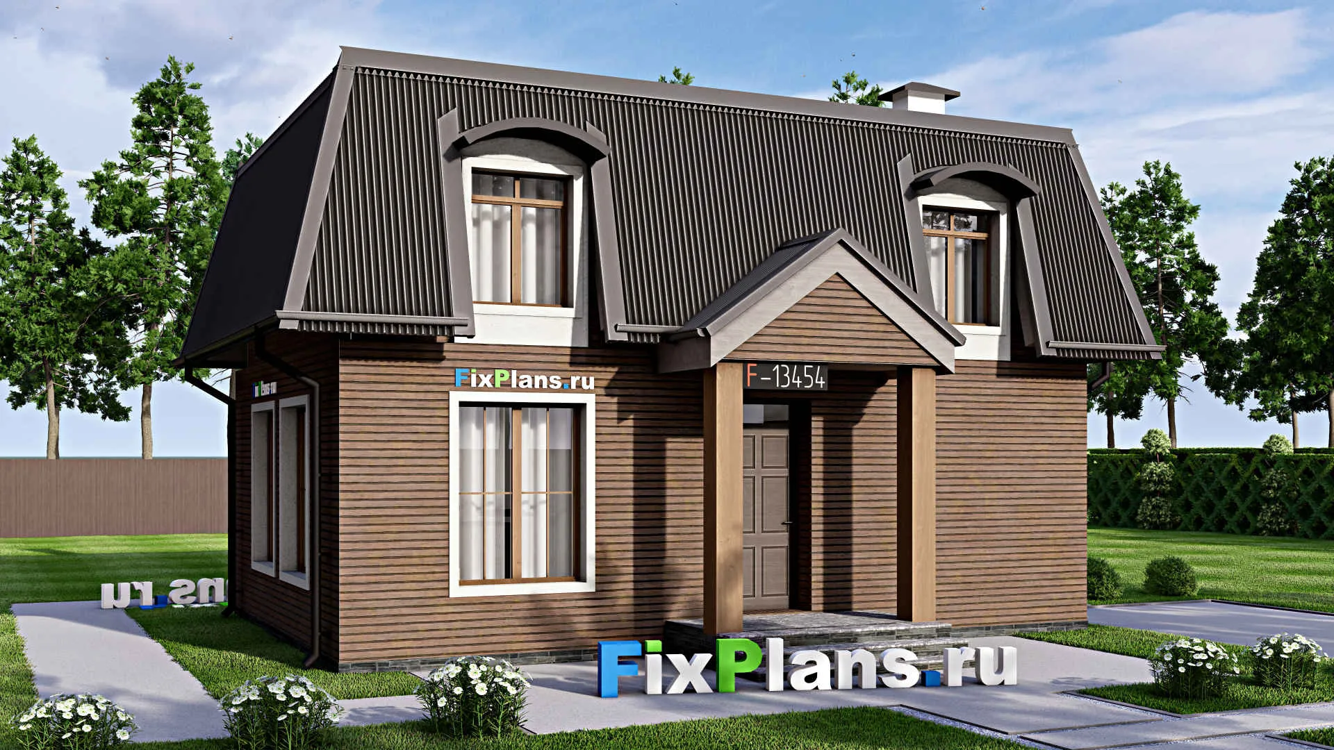 F-13454 - Проект дома с мансардой 8 на 9, площадью 90 м² с 2 спальнями