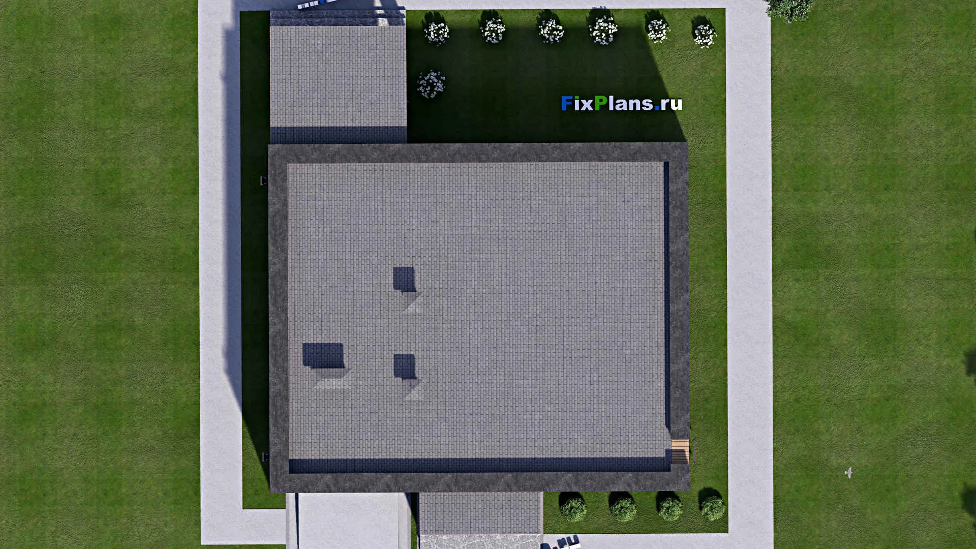 F-15200 - Проект одноэтажного дома 14 на 17, площадью 150 м² с террасой, гаражом на 1 машину и 4 спальнями