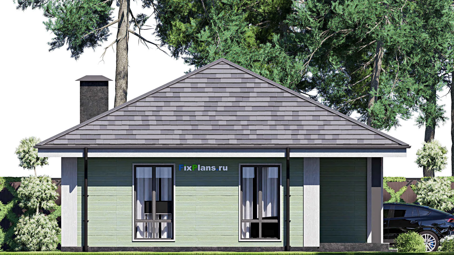 F-18062 - Проект одноэтажного дома 11 на 11, площадью 90 м² с 3 спальнями