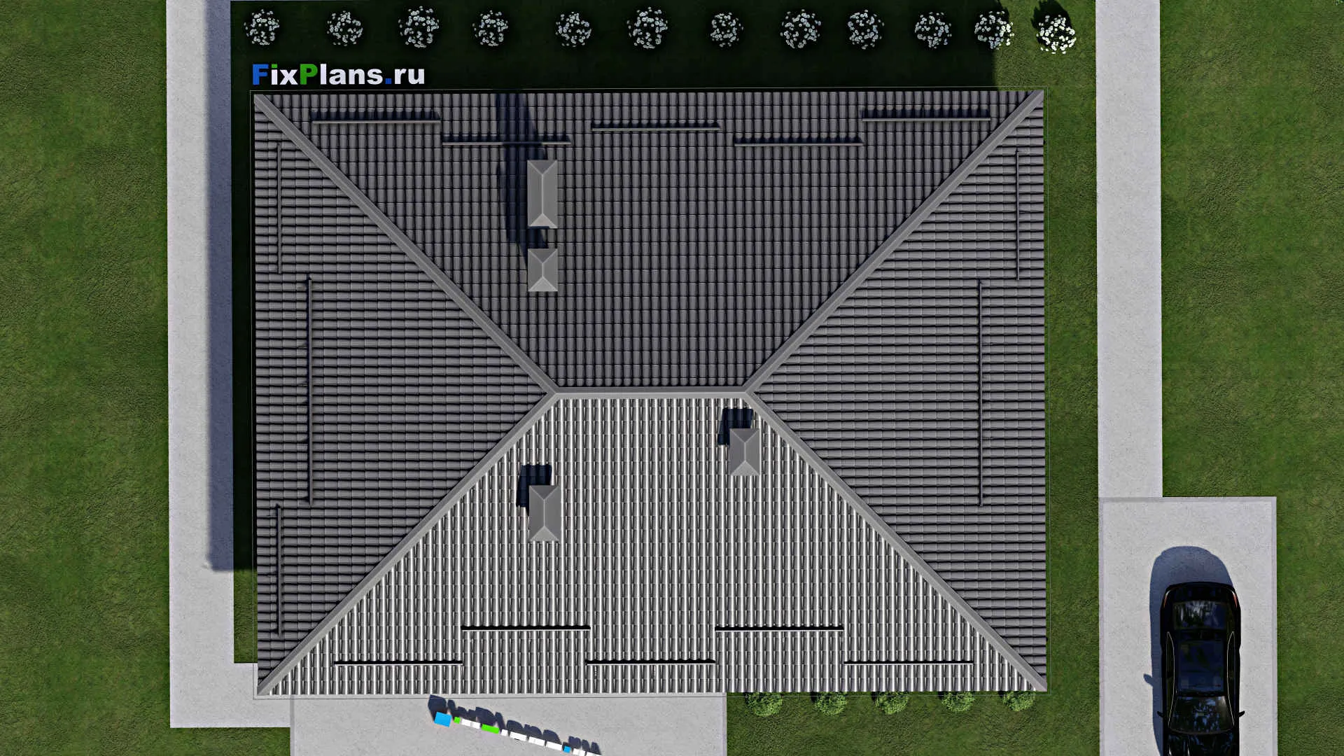 F-2996 - Проект одноэтажного дома 13 на 17, площадью 180 м² с террасой и 4 спальнями
