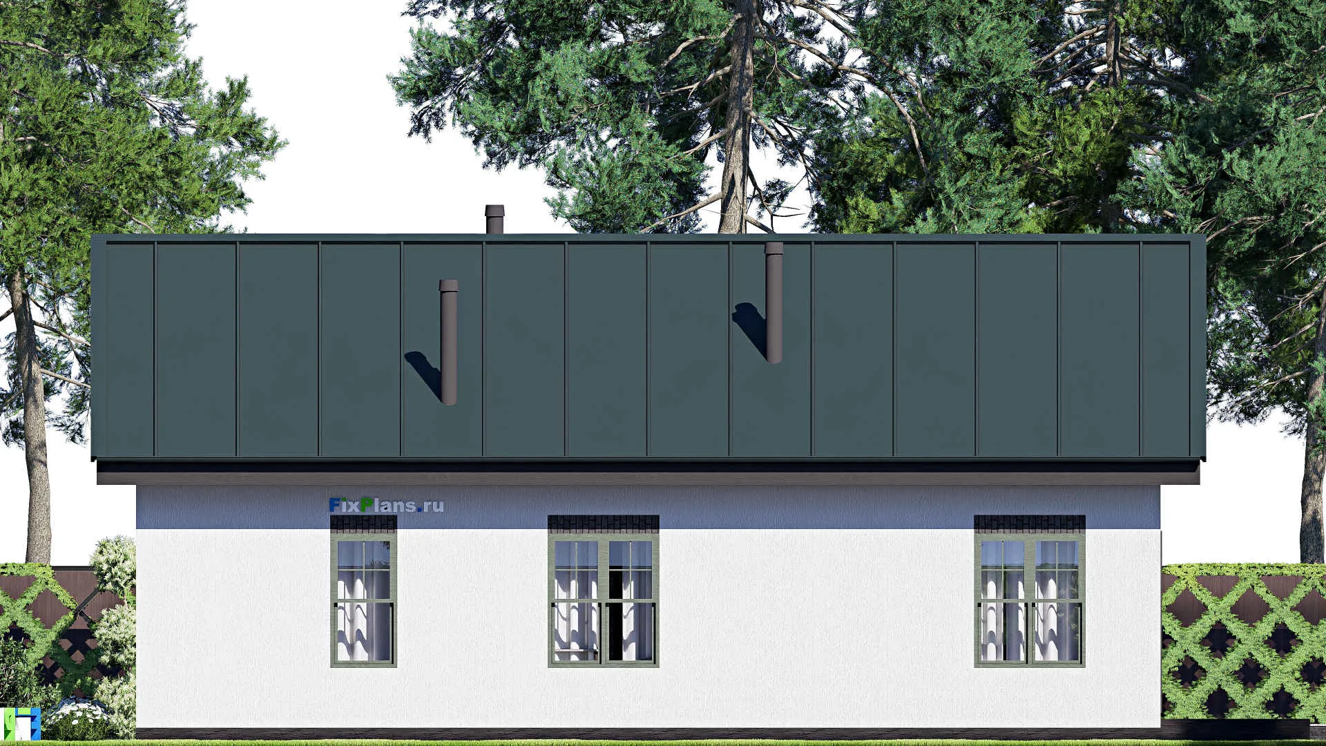 F-20546 - Планы дома с мансардой 14 на 16, площадью 230 м² с террасой, гаражом на 2 машины и 3 спальнями