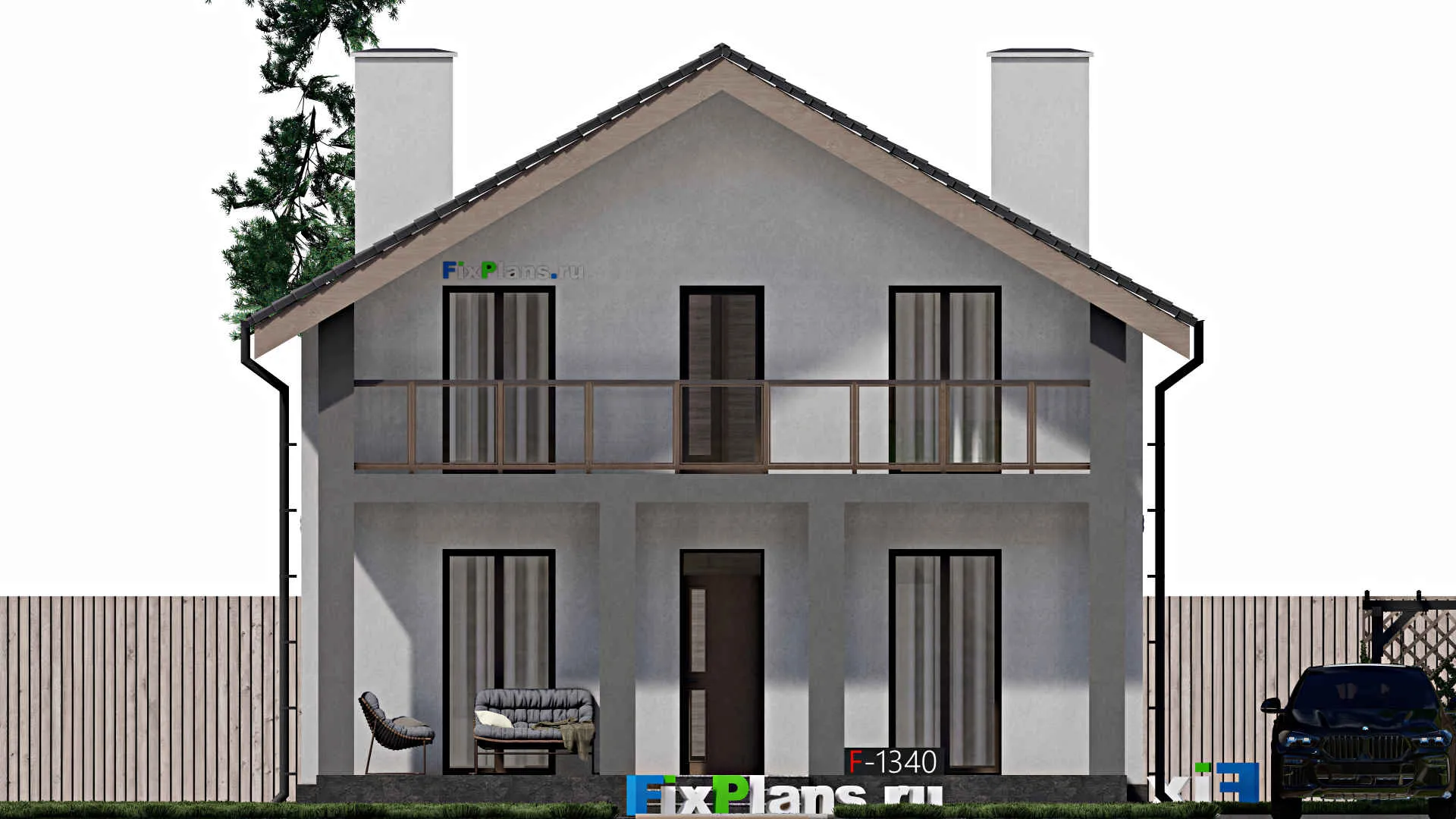 F-1340 - Проект дома с мансардой 9 на 10, площадью 140 м² с балконом и 3 спальнями