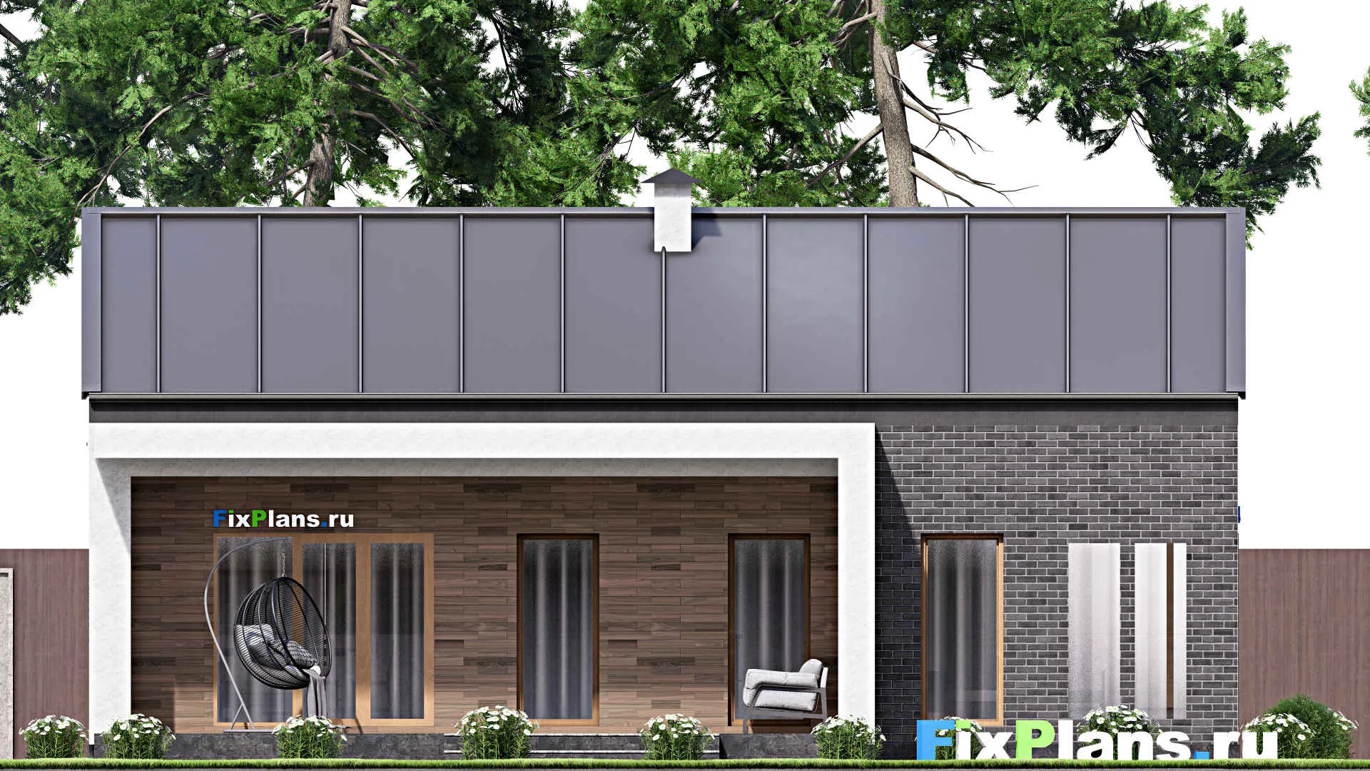 F-16037 - Проект одноэтажного дома 13 на 13, площадью 130 м² с террасой и 2 спальнями