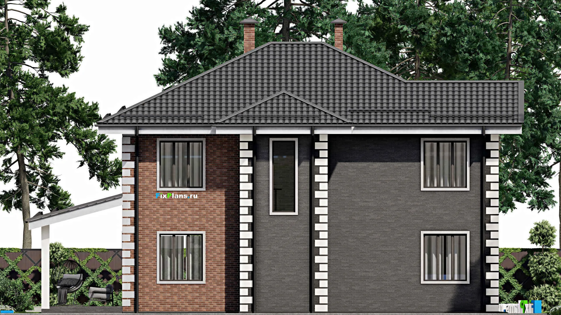 F-4193 - Планы двухэтажного дома 14 на 17, площадью 280 м² с террасой, балконом, гаражом на 1 машину и 4 спальнями