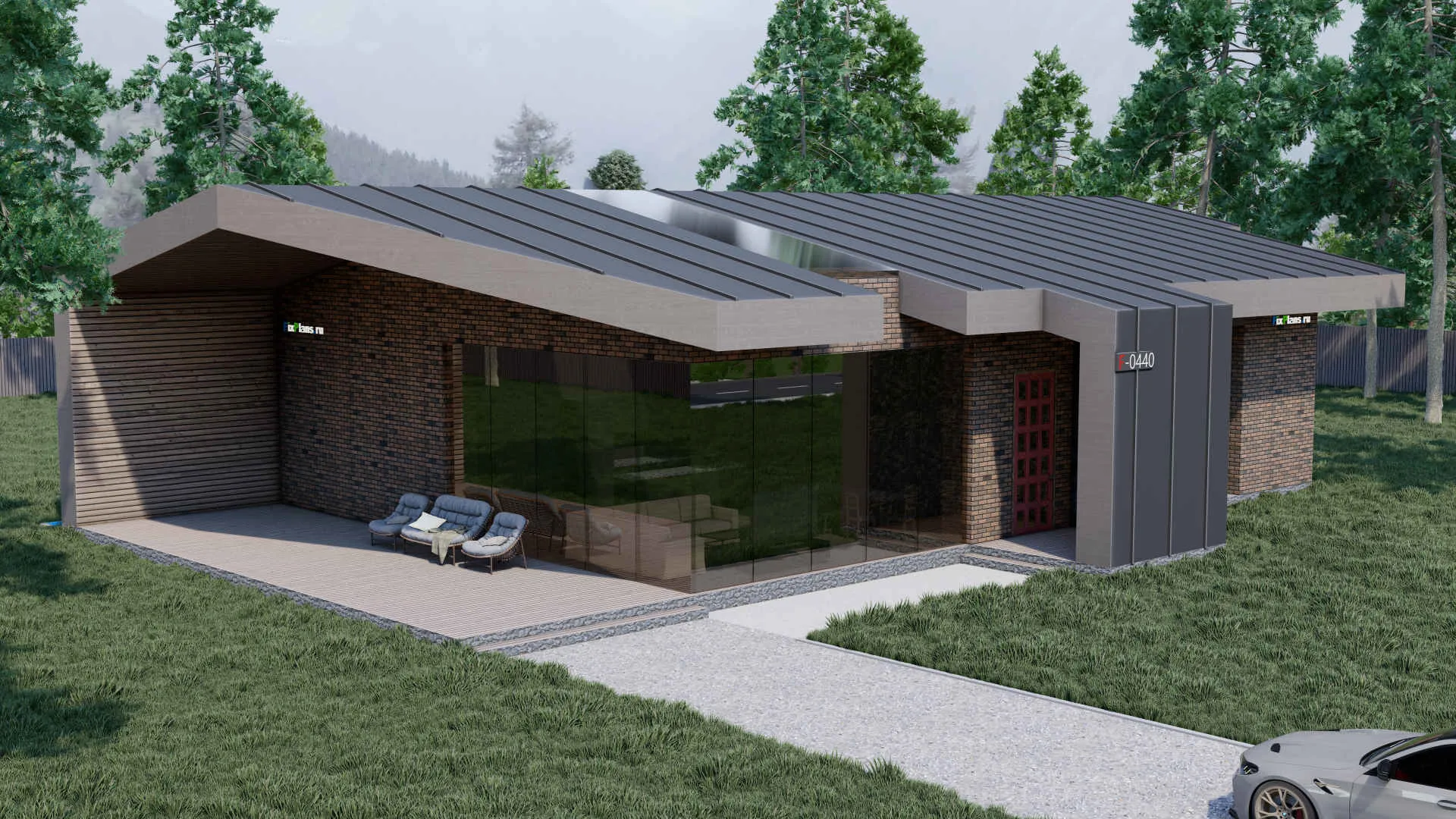 F-0440 - Проект одноэтажного дома 16 на 25, площадью 220 м² с 3 спальнями