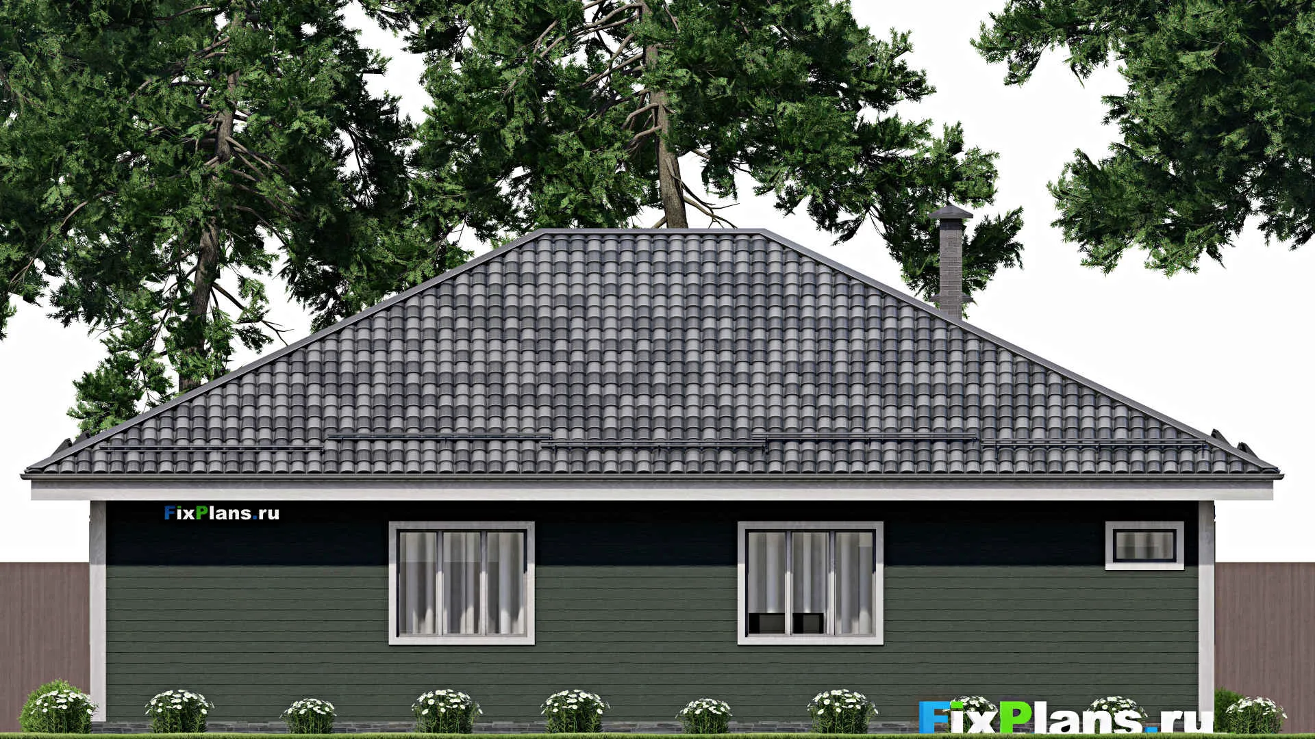 F-7820 - Проект одноэтажного дома 12 на 15, площадью 140 м² с гаражом на 1 машину и 3 спальнями