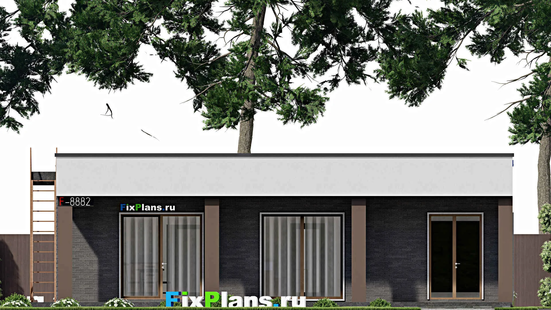 F-8882 - Проект одноэтажного дома 12 на 14, площадью 140 м² с террасой и 2 спальнями