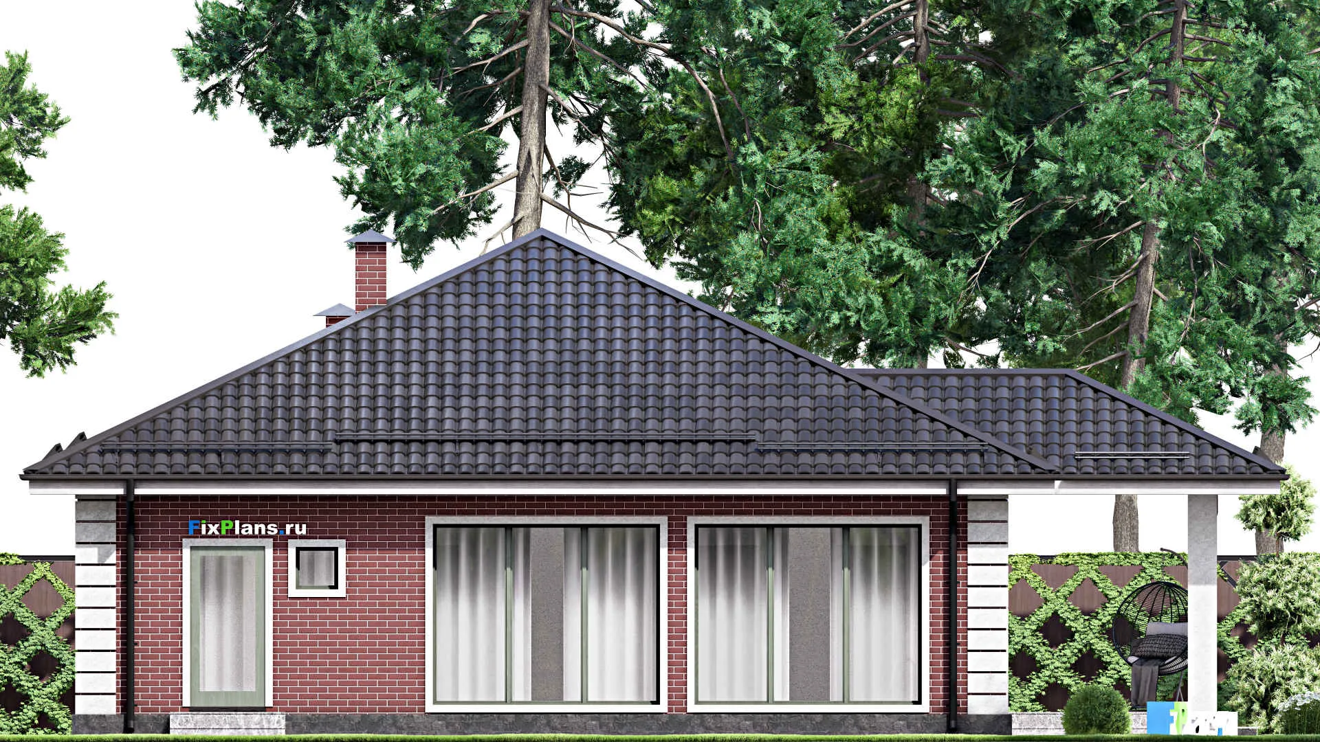 F-15758 - Проект бани 14 на 15, площадью 130 м² с комнатой отдыха, терассой и санузлом