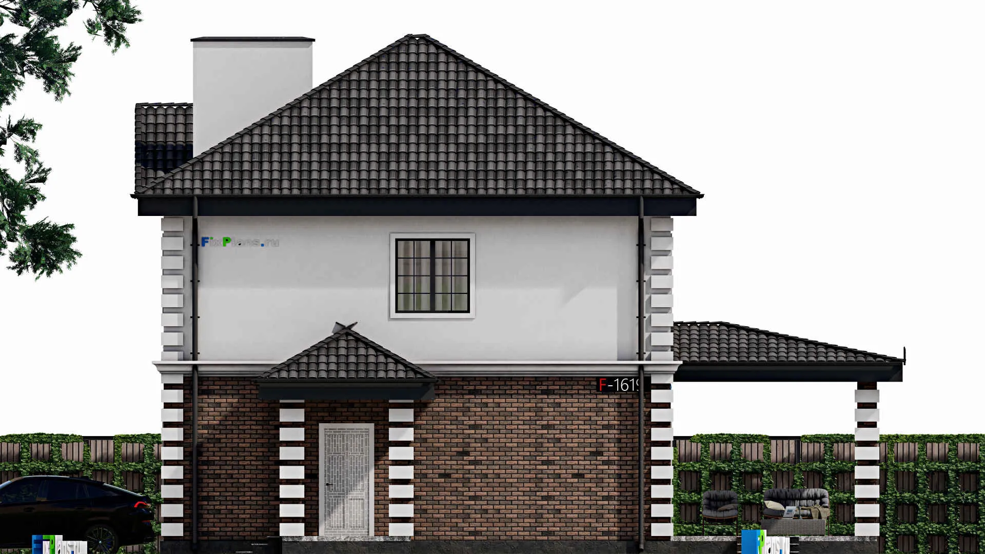 F-1619 - Проект двухэтажного дома 10 на 10, площадью 160 м² с террасой и 3 спальнями