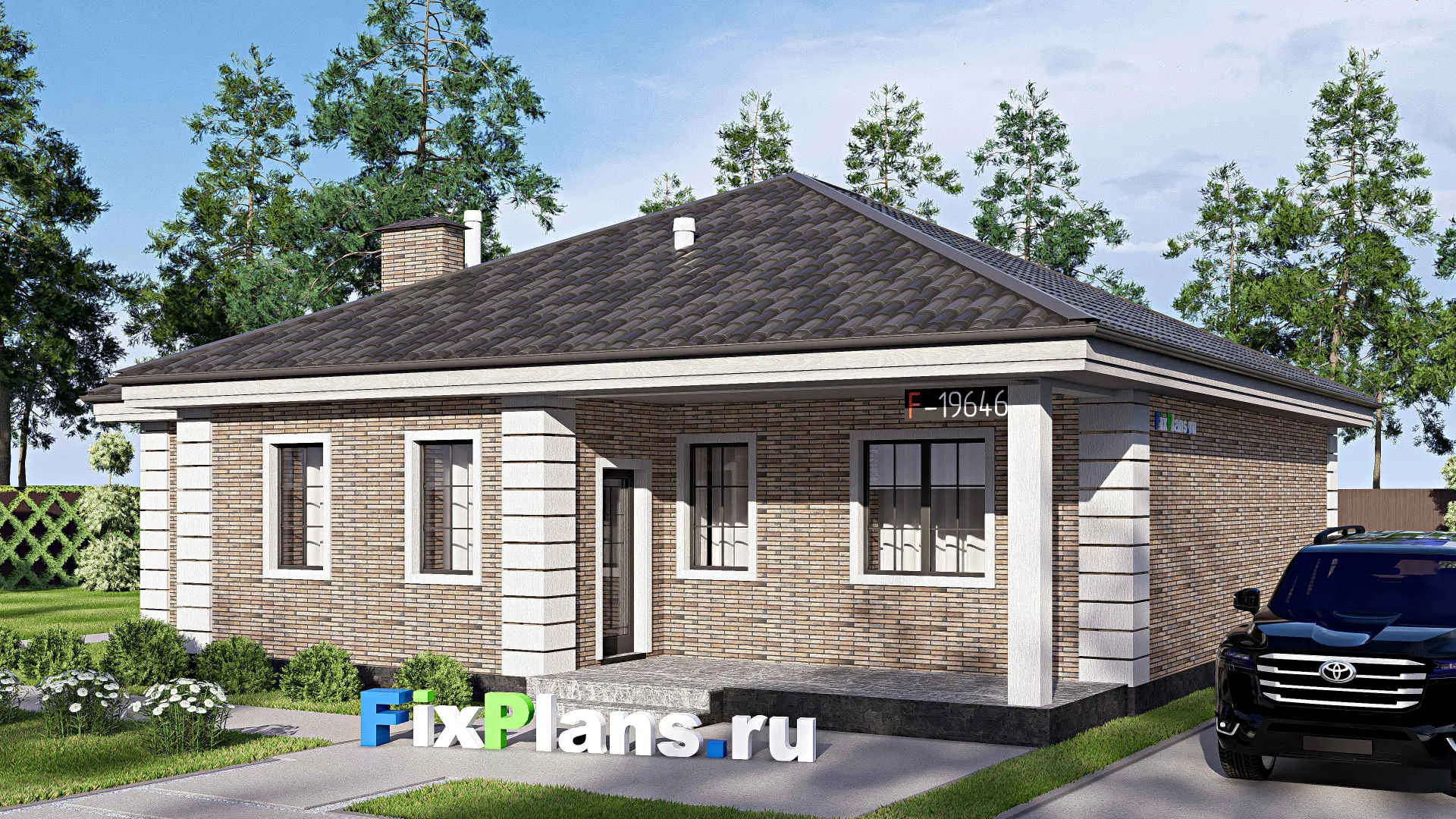 F-19646 - Проект одноэтажного дома 13 на 15, площадью 140 м² с 3 спальнями
