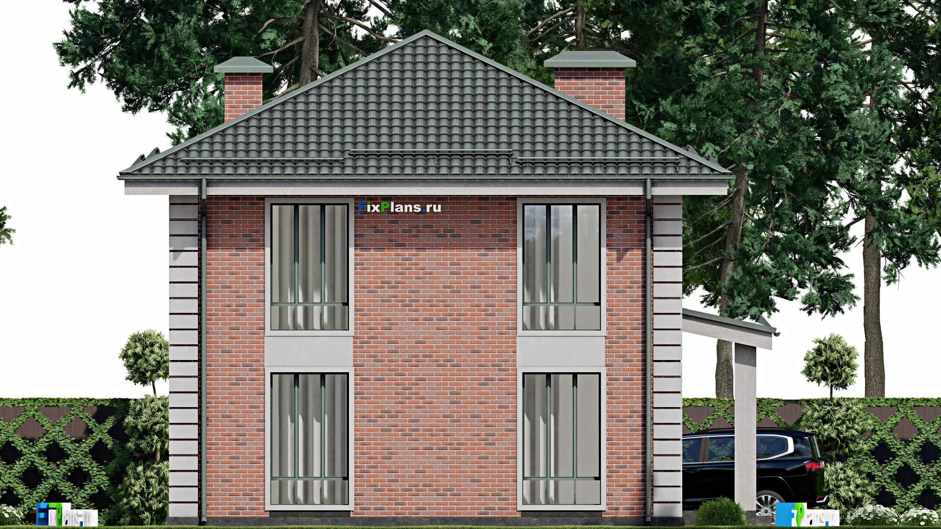 F-8990 - Проект двухэтажного дома 11 на 11, площадью 370 м² с террасой и 9 спальнями