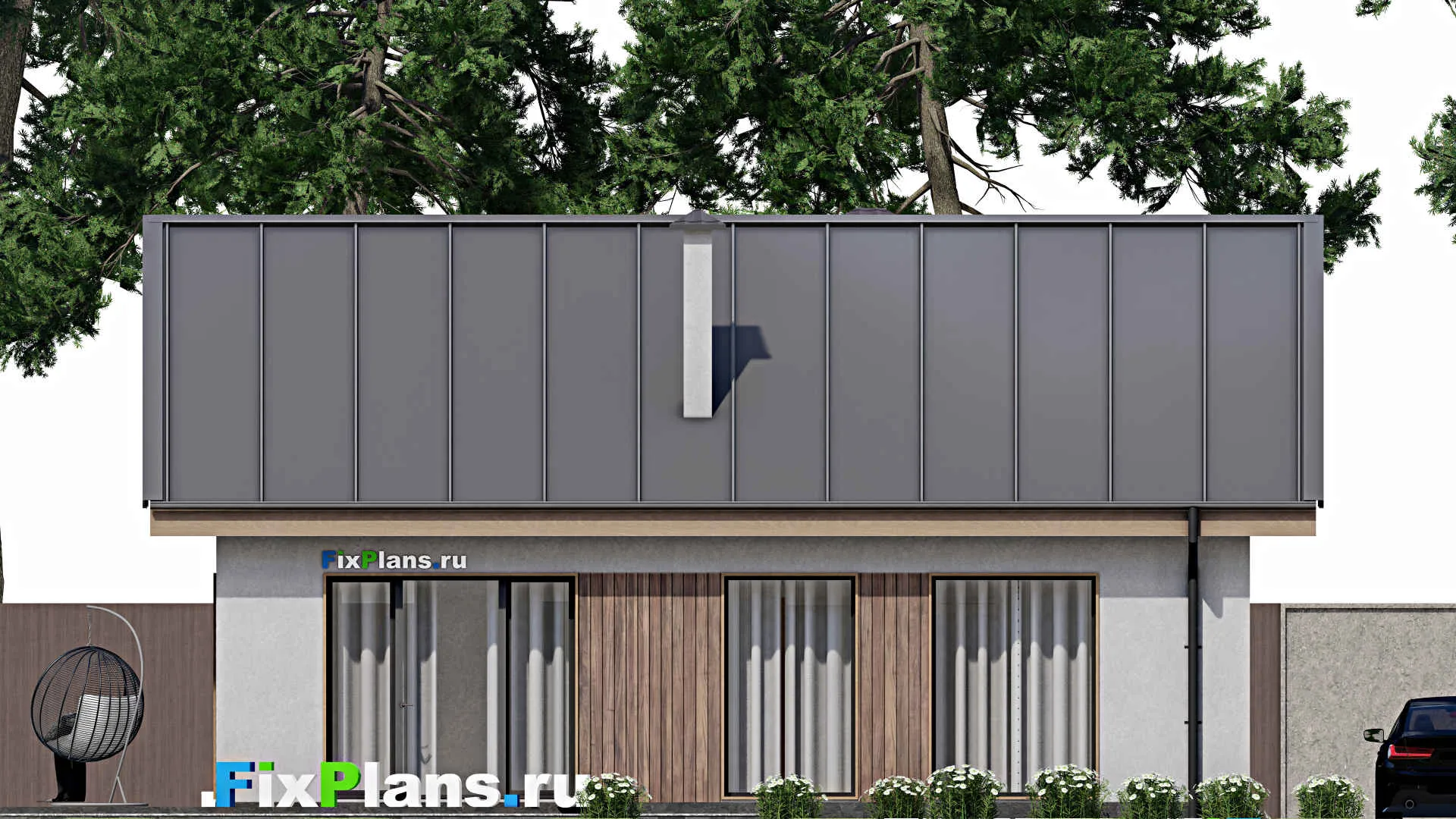 F-7064 - Проект одноэтажного дома 11 на 14, площадью 120 м² с террасой и 2 спальнями