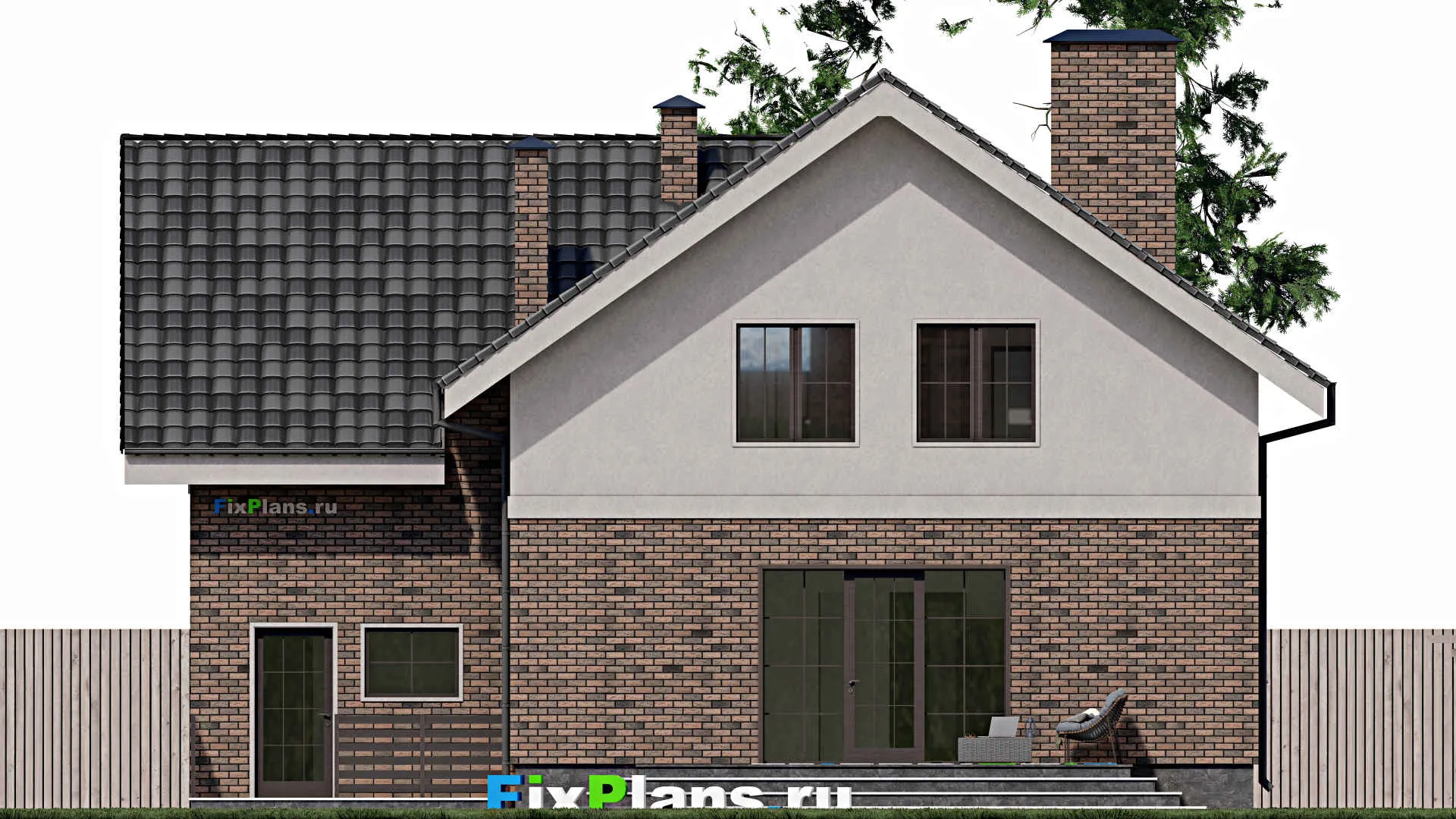 F-0908 - Проект дома с мансардой 13 на 13, площадью 260 м² с террасой, балконом, гаражом на 1 машину и 4 спальнями