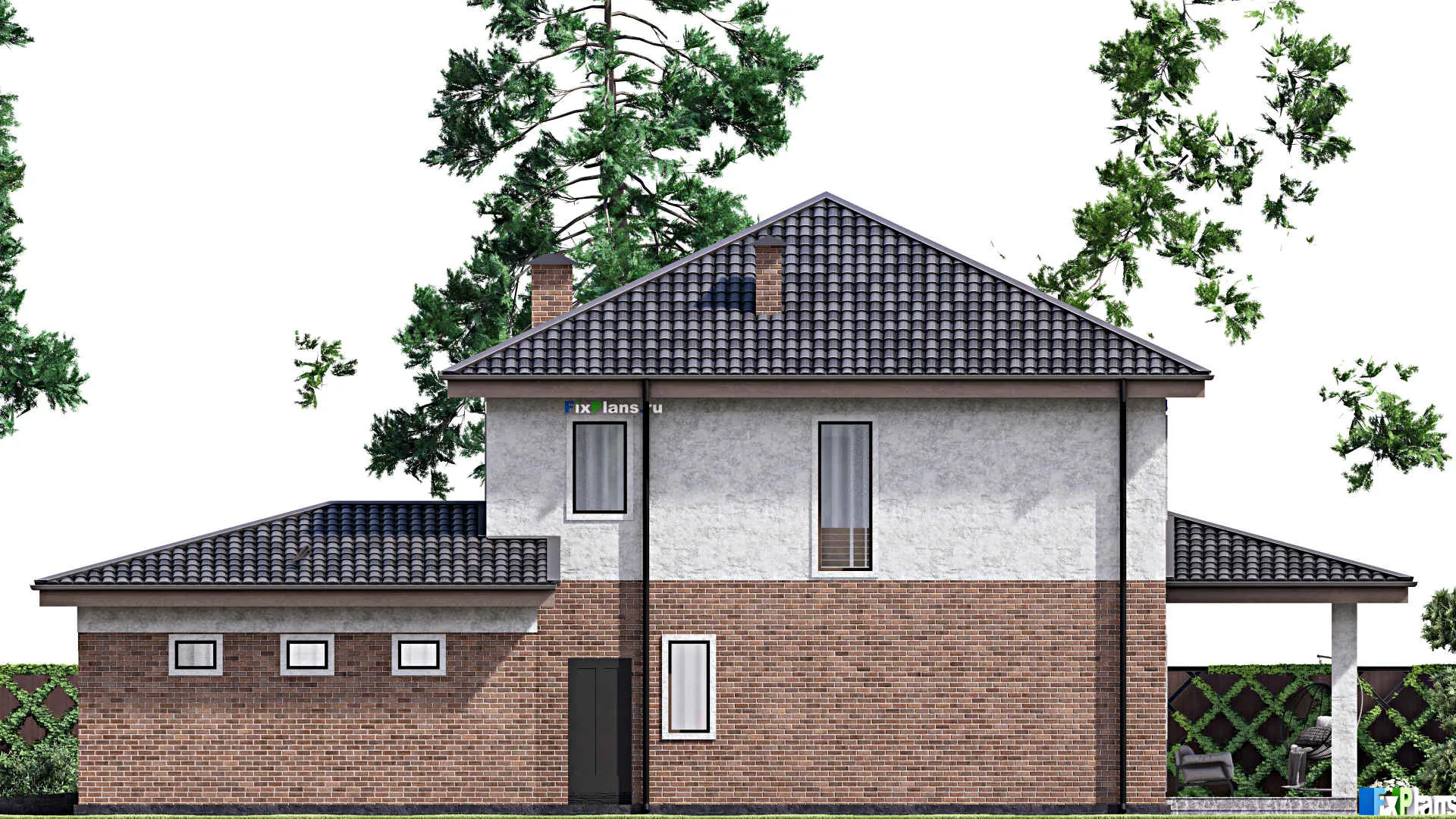 F-13013 - Проект двухэтажного дома 12 на 21, площадью 260 м² с террасой, гаражом на 2 машины и 5 спальнями