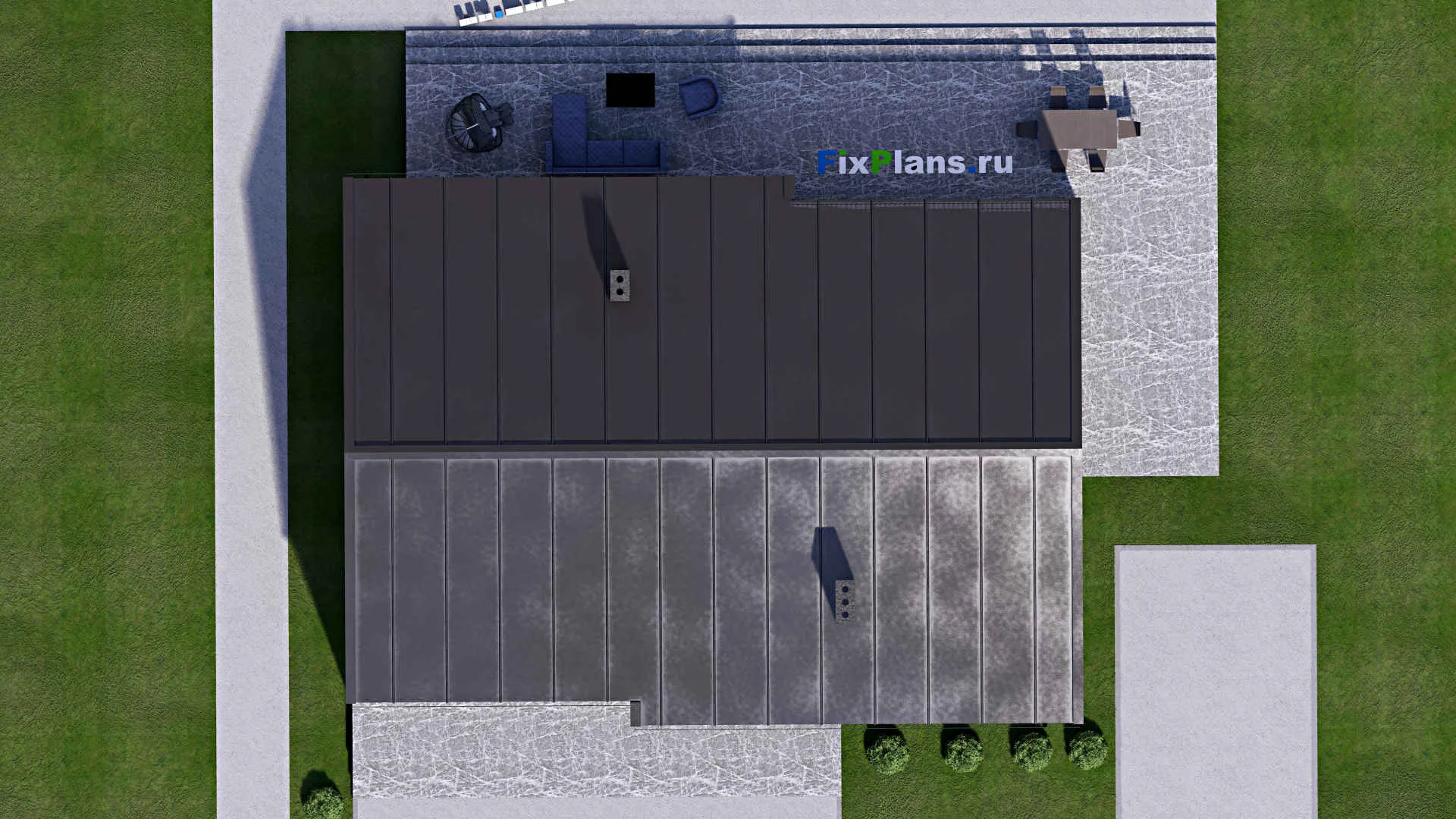 F-15794 - Проект одноэтажного дома 15 на 18, площадью 210 м² с террасой и 3 спальнями