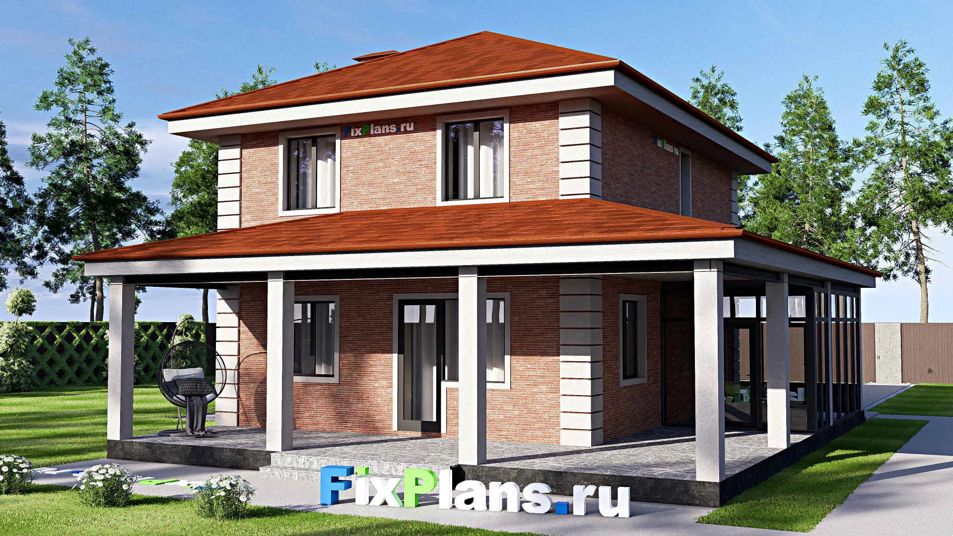 F-17927 - Проект одноэтажного дома 15 на 16, площадью 180 м² с террасой и 3 спальнями