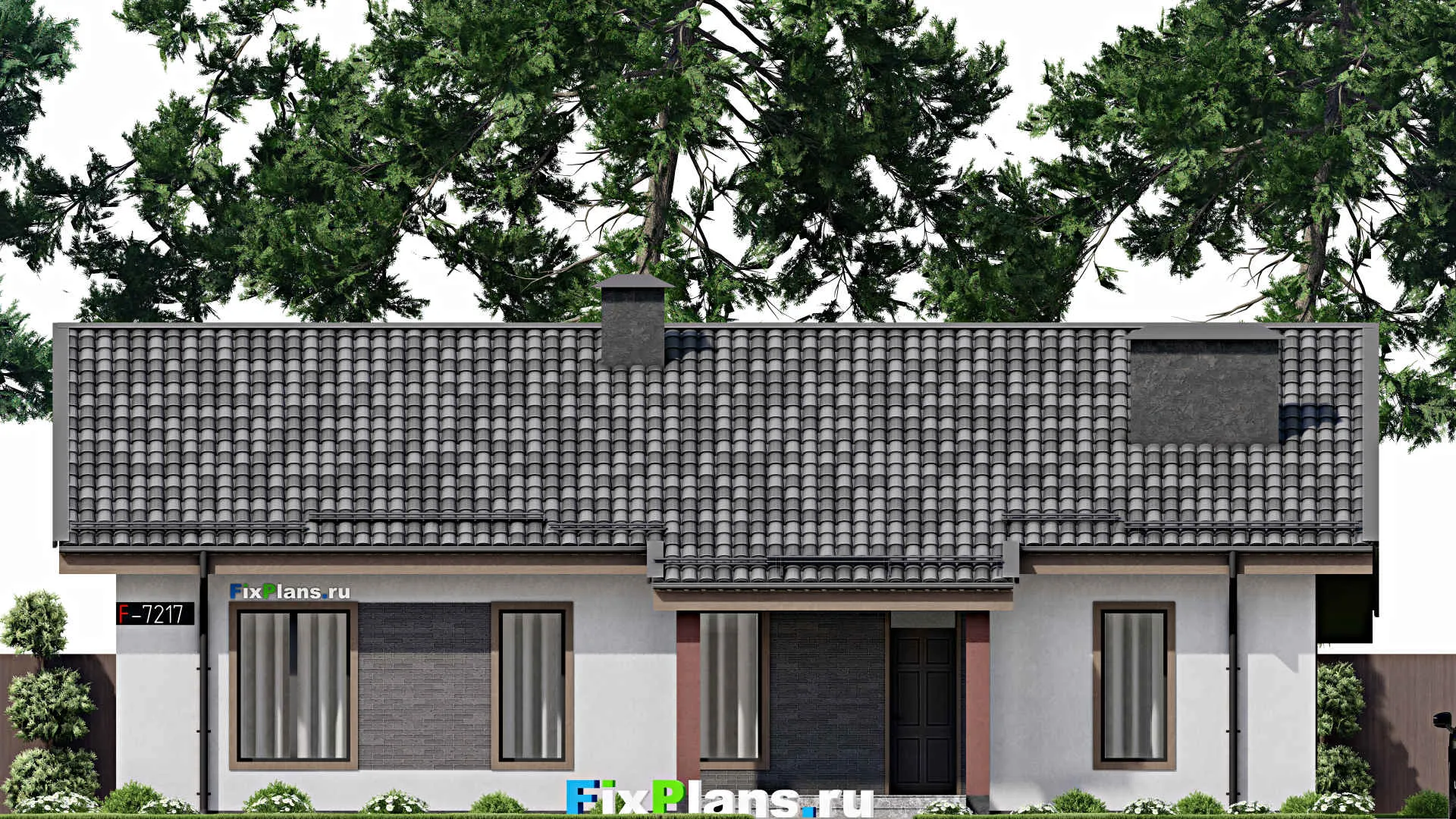 F-7217 - Проект одноэтажного дома 11 на 16, площадью 160 м² с террасой и 3 спальнями