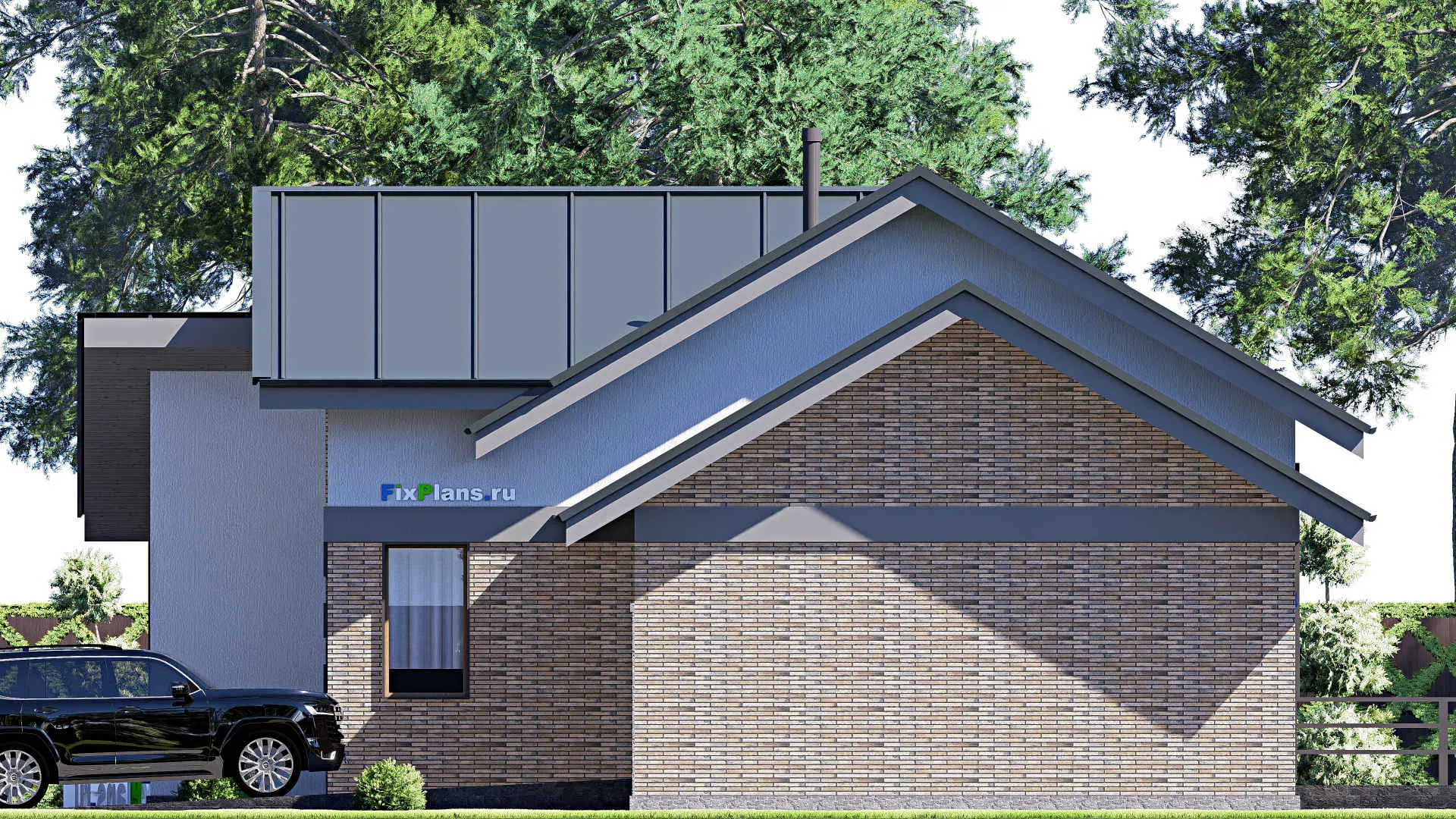 F-20537 - План одноэтажного дома 17 на 20, площадью 180 м² с террасой, гаражом на 2 машины и 2 спальнями