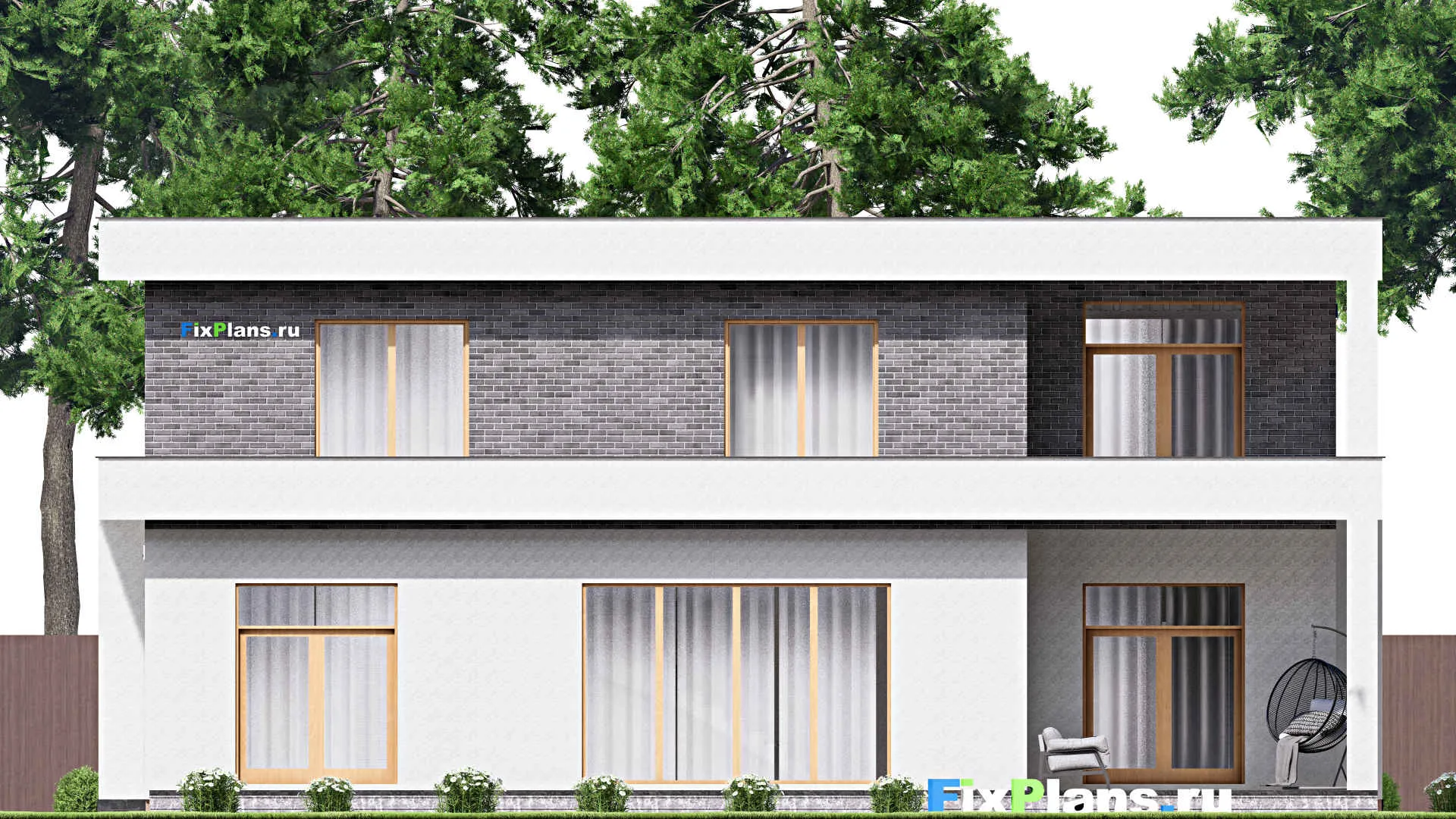 F-15866 - Проект двухэтажного дома 16 на 17, площадью 410 м² с террасой, балконом, гаражом на 2 машины и 4 спальнями