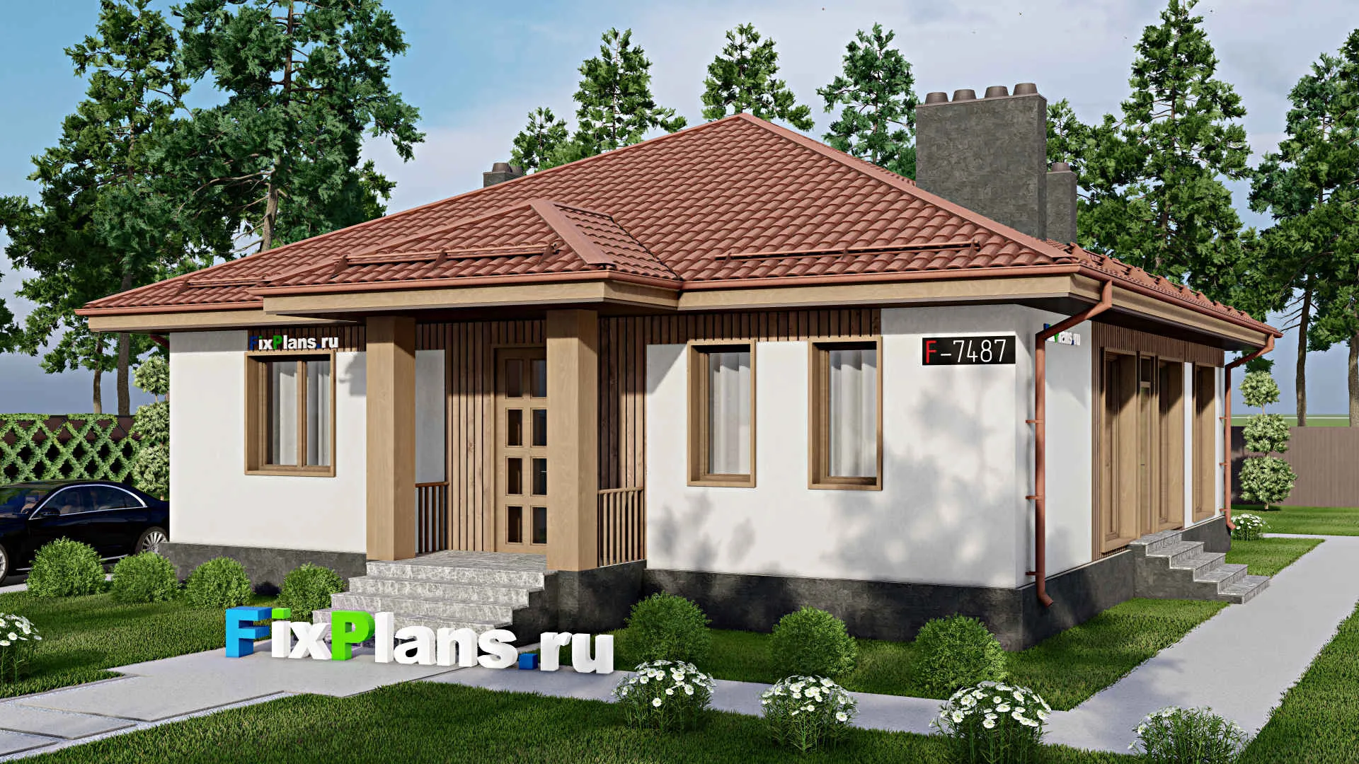 F-7487 - Проект одноэтажного дома 12 на 15, площадью 140 м² с 4 спальнями