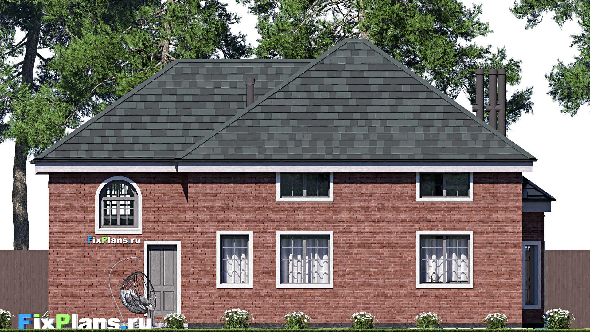 F-20222 - Проект дома с мансардой 13 на 15, площадью 220 м² с гаражом на 1 машину и 3 спальнями