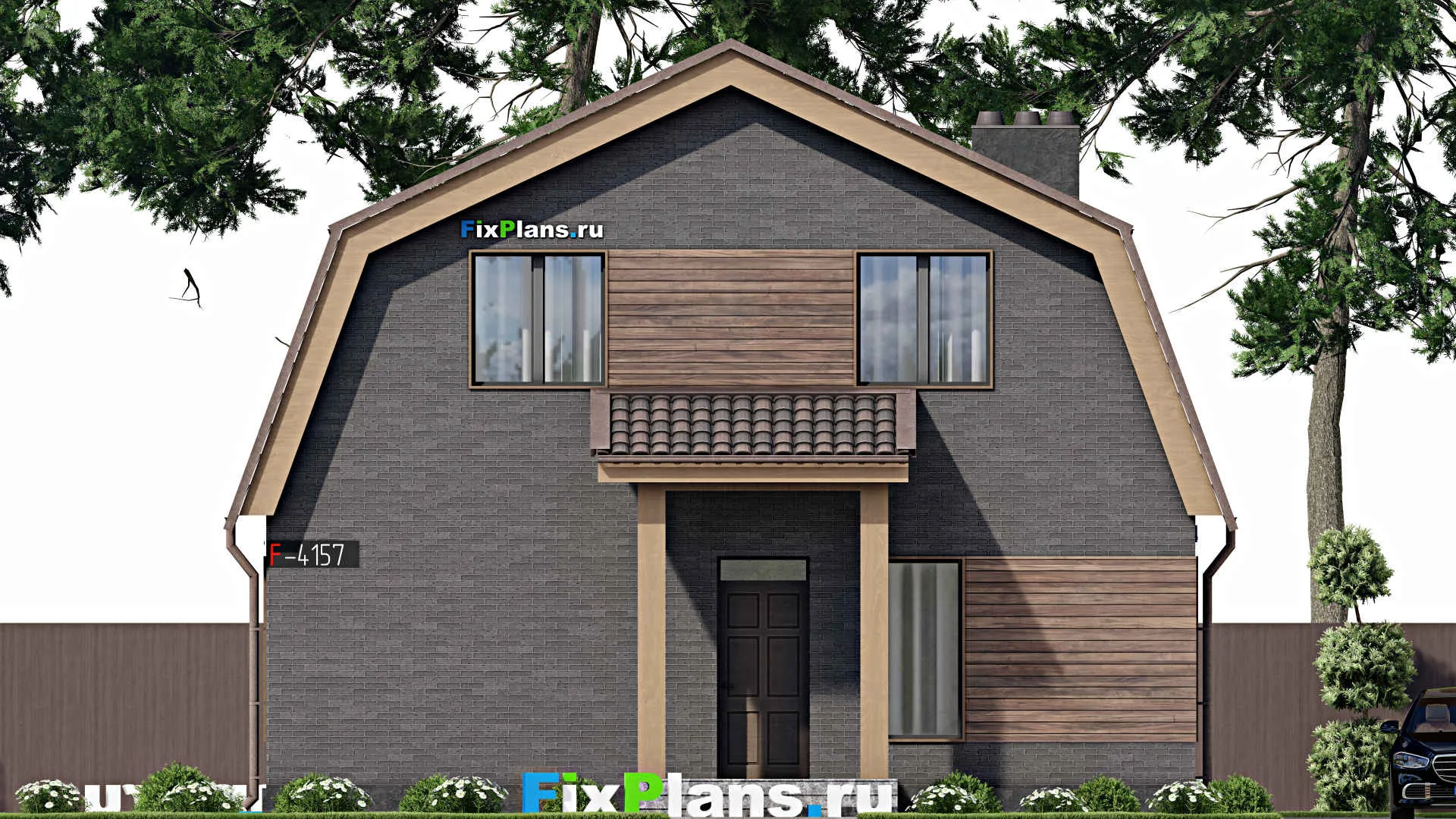 F-4157 - Проект дома с мансардой 11 на 11, площадью 190 м² с террасой и 4 спальнями