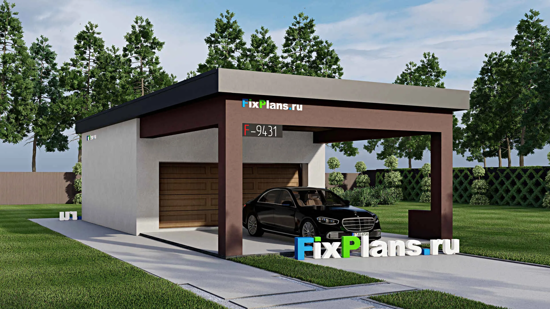 F-9431 - Проект гаража из газобетона 7 на 15, площадью 90 м² на 2 машиноместа