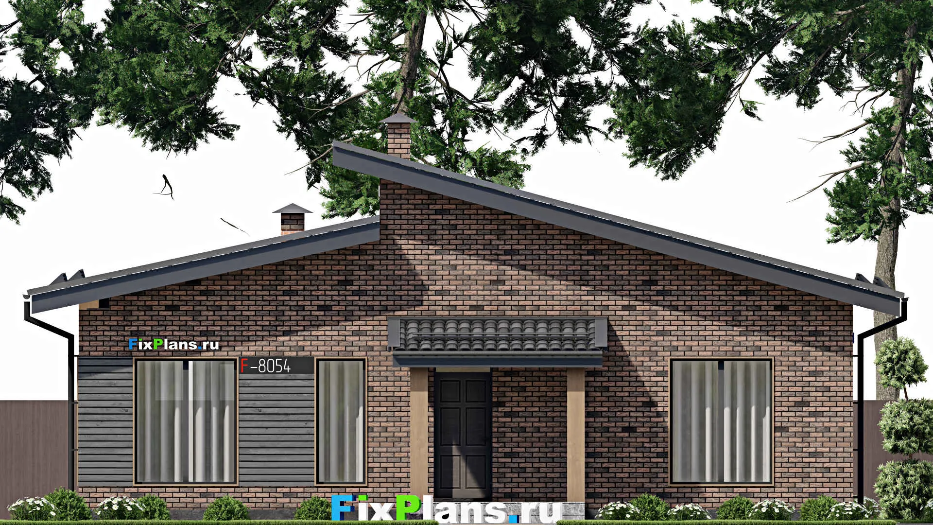 F-8054 - Проект одноэтажного дома 13 на 14, площадью 140 м² с террасой и 3 спальнями