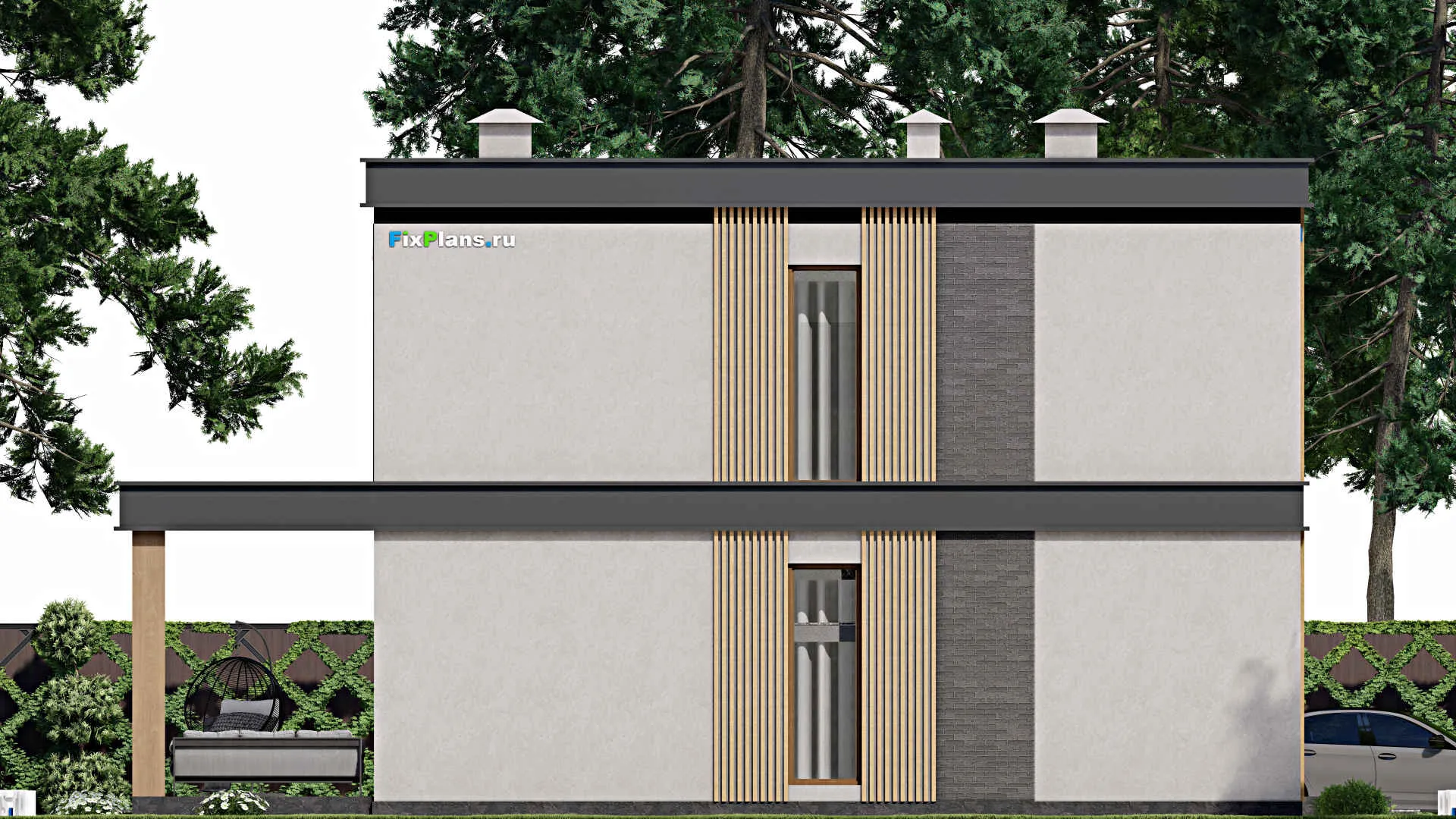 F-8666 - Проект двухэтажного дома 12 на 12, площадью 230 м² с террасой, балконом и 4 спальнями