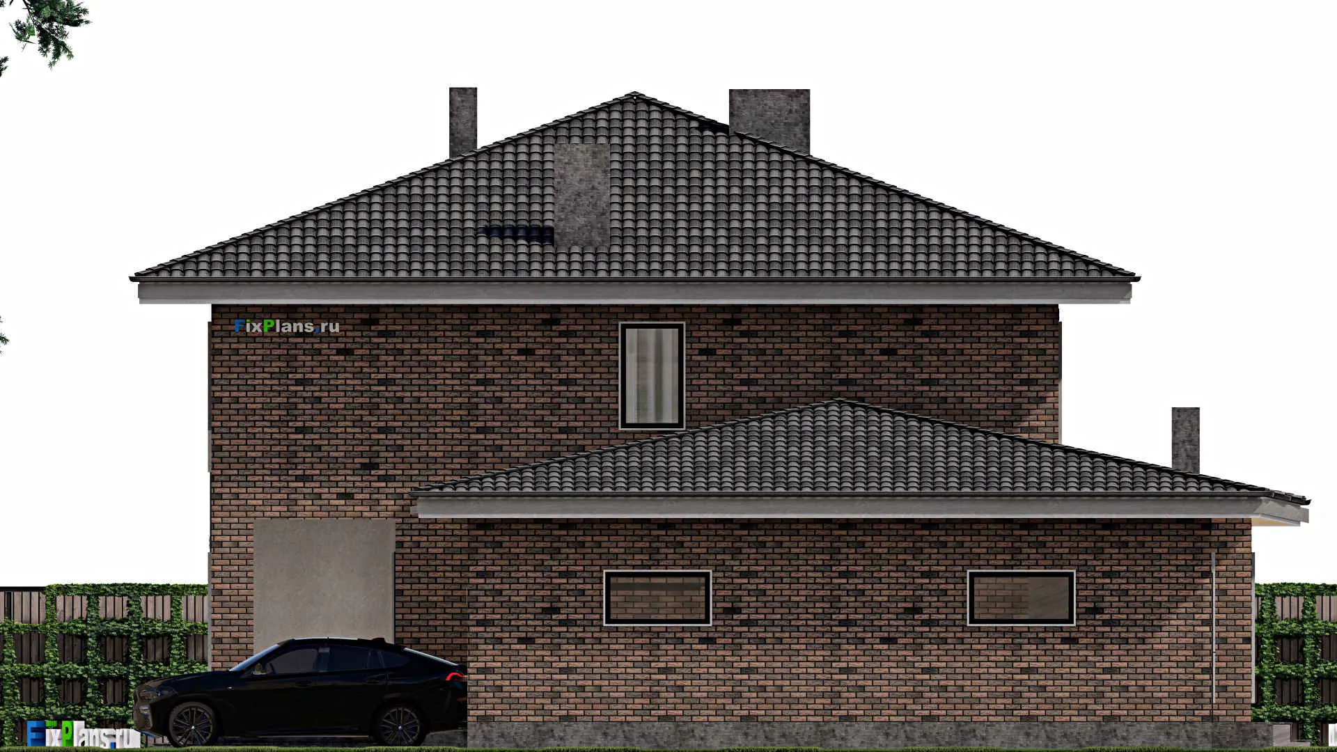 F-1331 - Проект двухэтажного дома 15 на 20, площадью 540 м² с террасой, гаражом на 2 машины и 8 спальнями