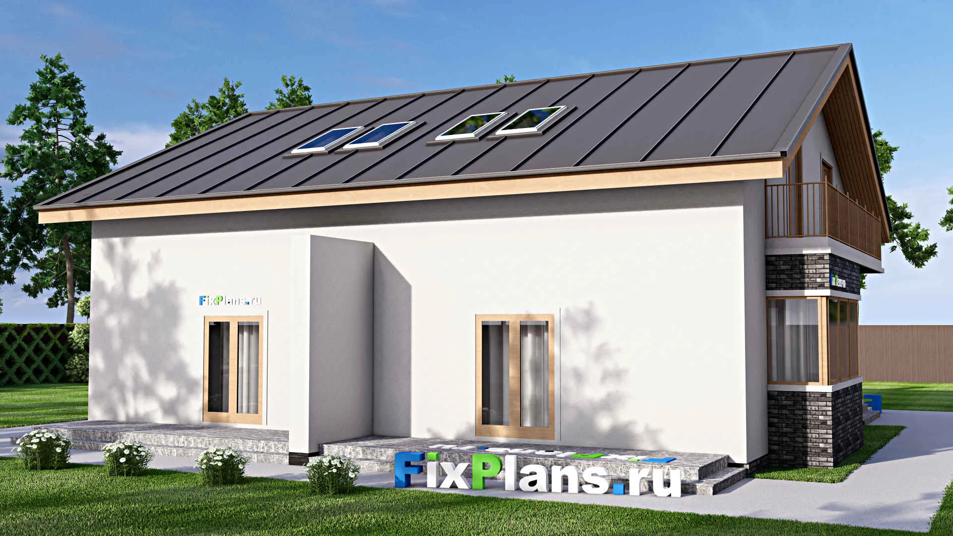 F-15992 - Проект дома с мансардой 15 на 16, площадью 290 м² с террасой и 6 спальнями