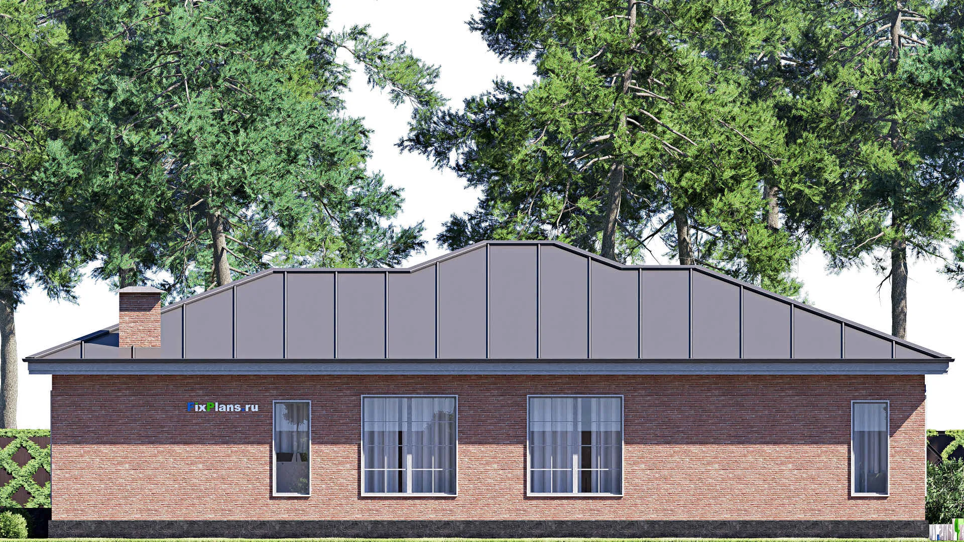 F-19034 - Проект одноэтажного дома 13 на 19, площадью 190 м² с террасой и 4 спальнями