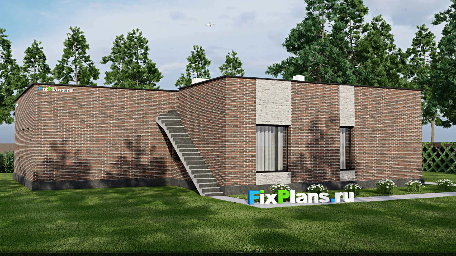 F-2456 - Проект одноэтажного дома 17 на 19, площадью 160 м² с гаражом на 2 машины и 2 спальнями