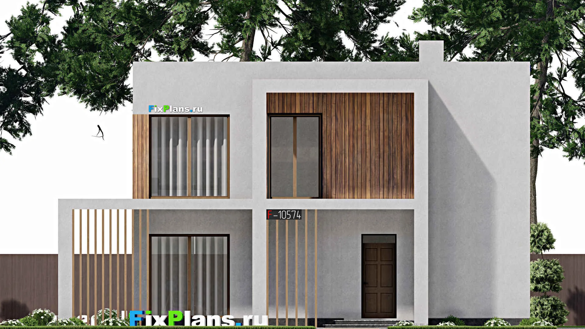 F-10574 - Проект двухэтажного дома 12 на 14, площадью 250 м² с террасой, балконом, баней, спортзалом и 2 спальнями