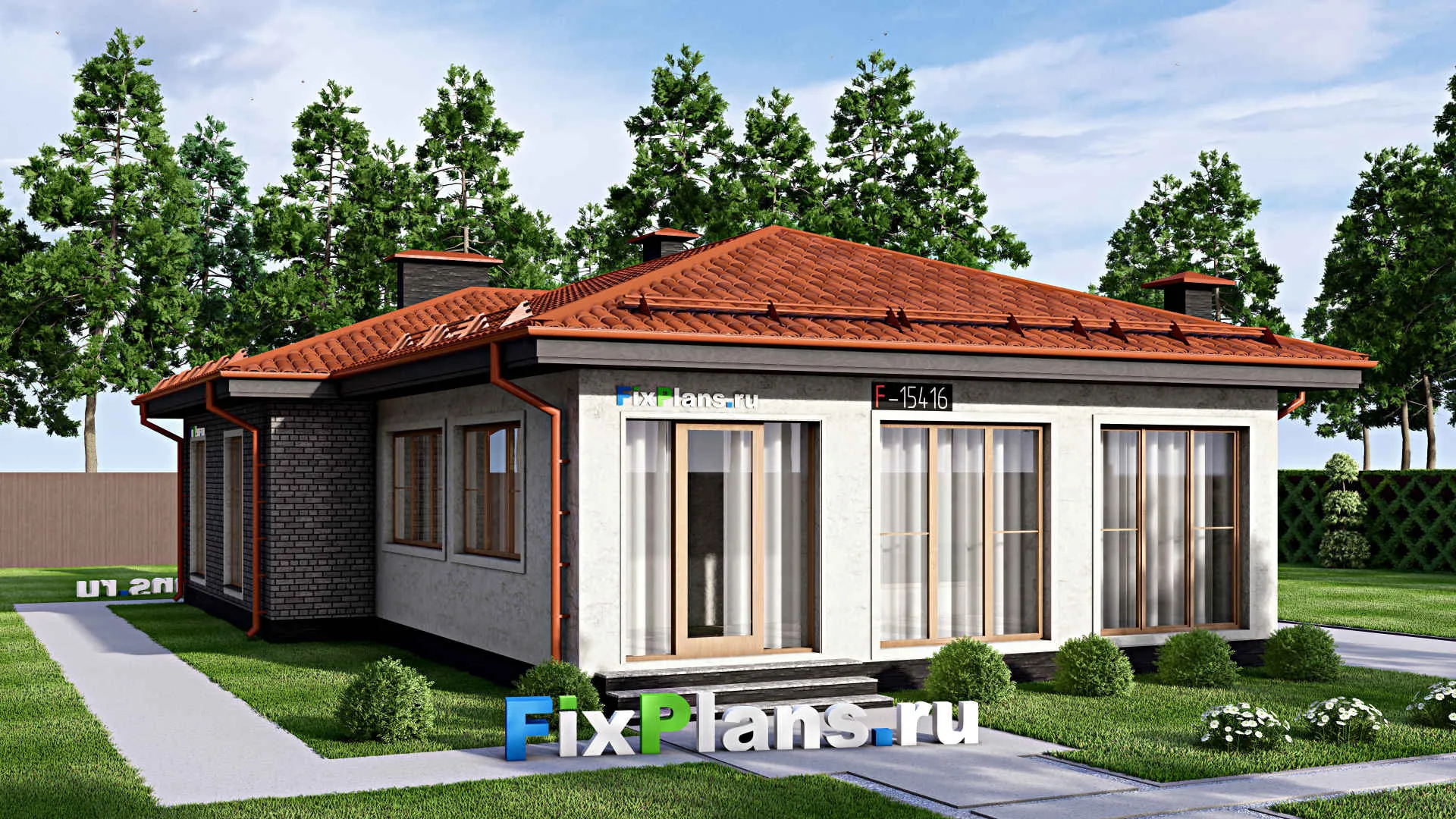 F-15416 - Проект бани 10 на 15, площадью 120 м² с комнатой отдыха, терассой, санузлом и спальней