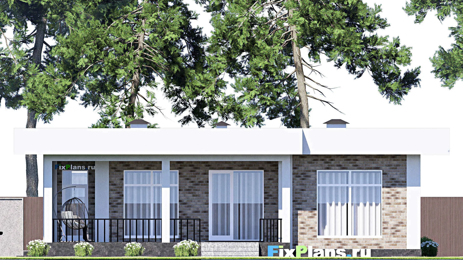 F-12446 - Проект одноэтажного дома 13 на 15, площадью 130 м² с террасой и 3 спальнями