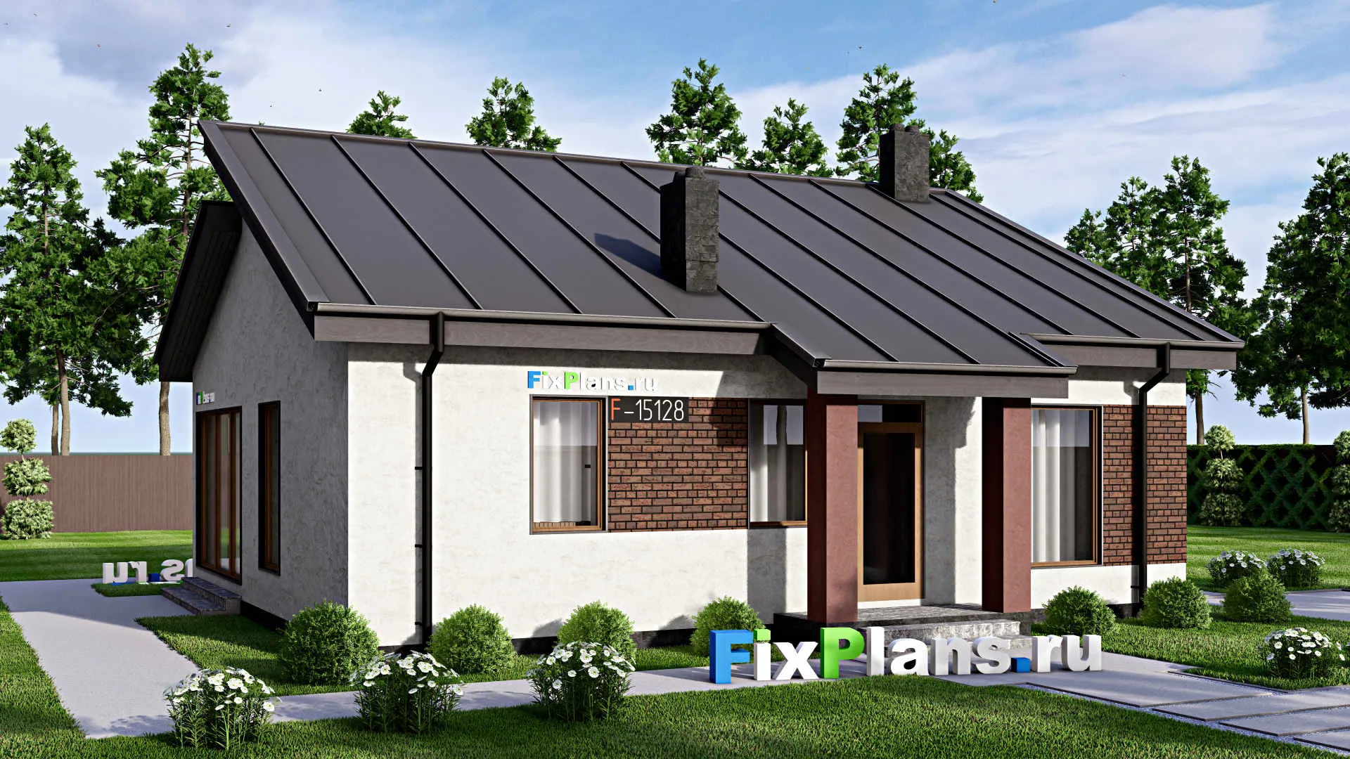 F-15128 - Проект бани 11 на 12, площадью 90 м² с терассой, санузлом и спальней