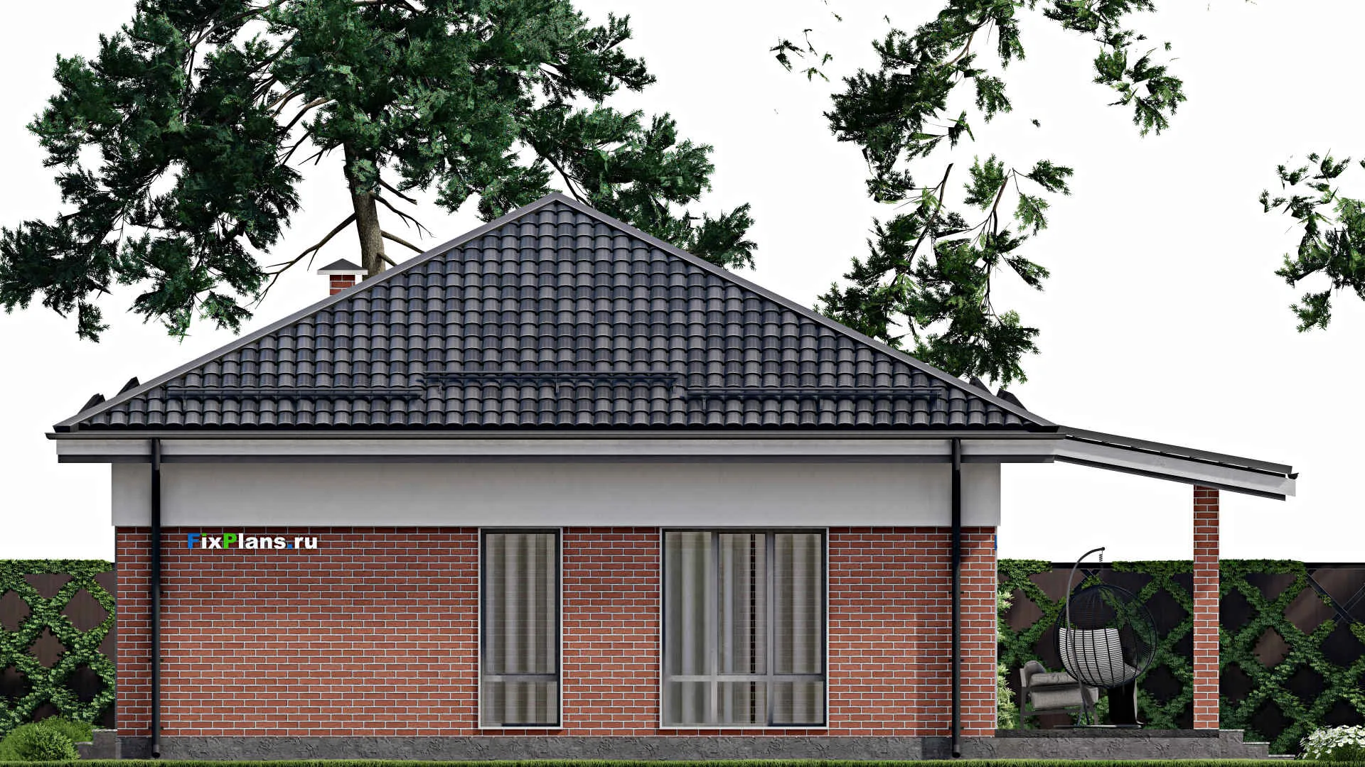 F-5867 - Проект одноэтажного дома 11 на 18, площадью 180 м² с террасой и 4 спальнями