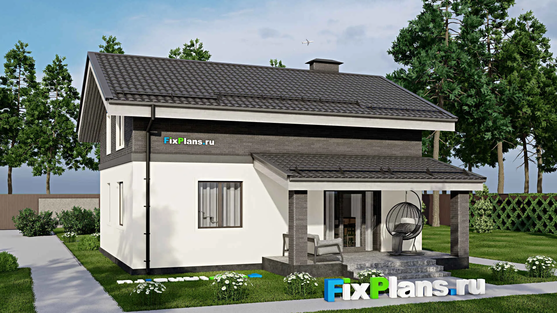 F-4751 - Проект дома с мансардой 10 на 12, площадью 140 м² с террасой и 3 спальнями