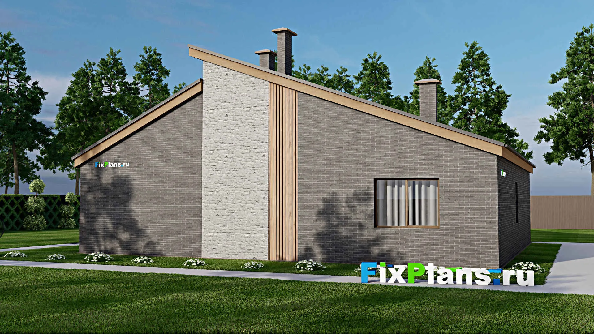 F-3455 - Проект одноэтажного дома 14 на 15, площадью 170 м² с террасой и 3 спальнями