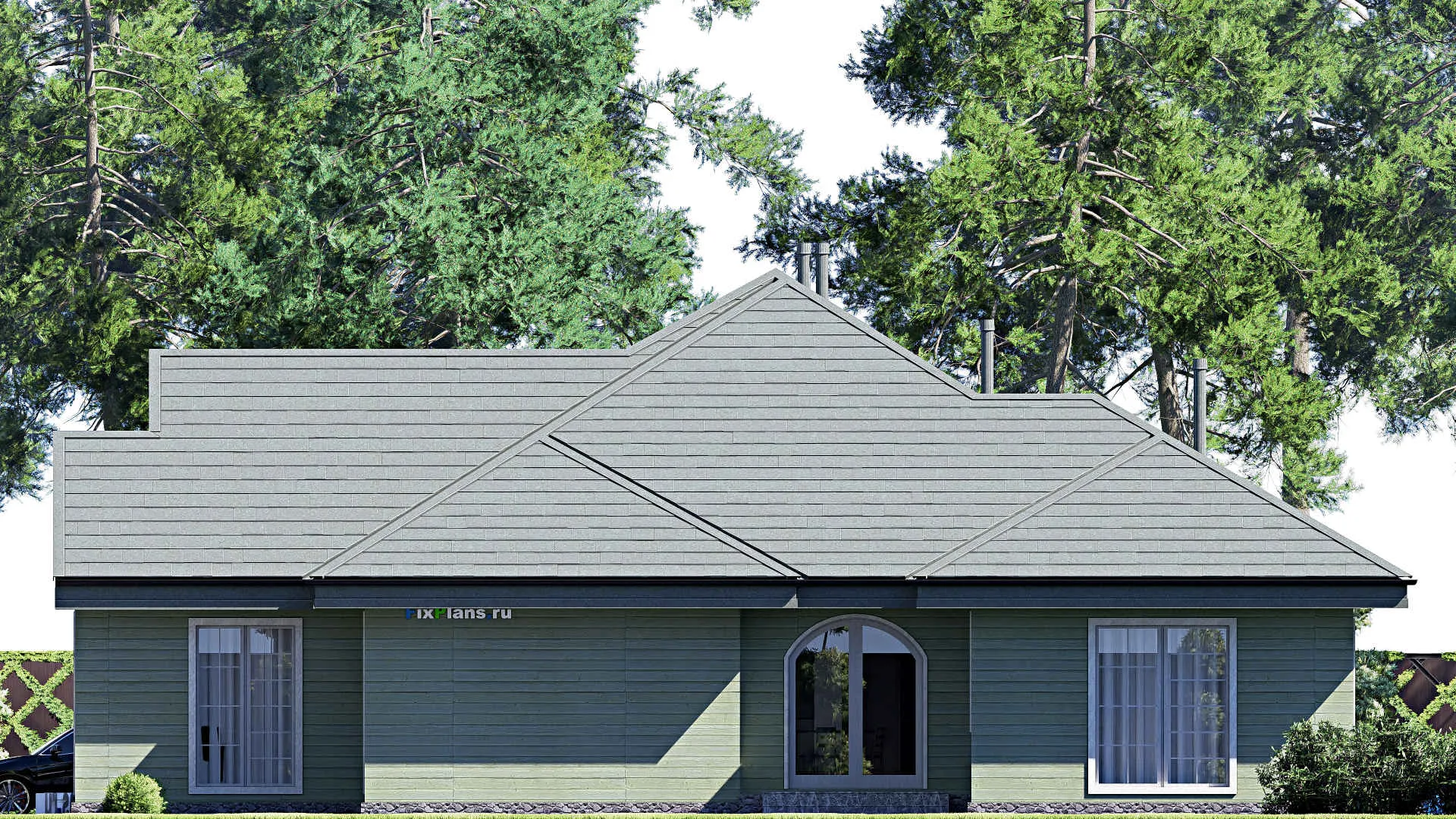 F-20330 - Проект одноэтажного дома 19 на 22, площадью 240 м² с гаражом на 2 машины и 2 спальнями