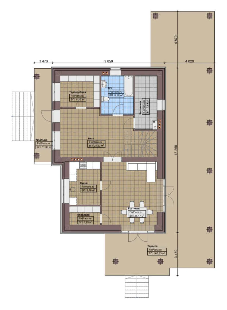 F-0386 - Планы двухэтажного дома 10 на 14, площадью 290 м² с террасой и 4 спальнями