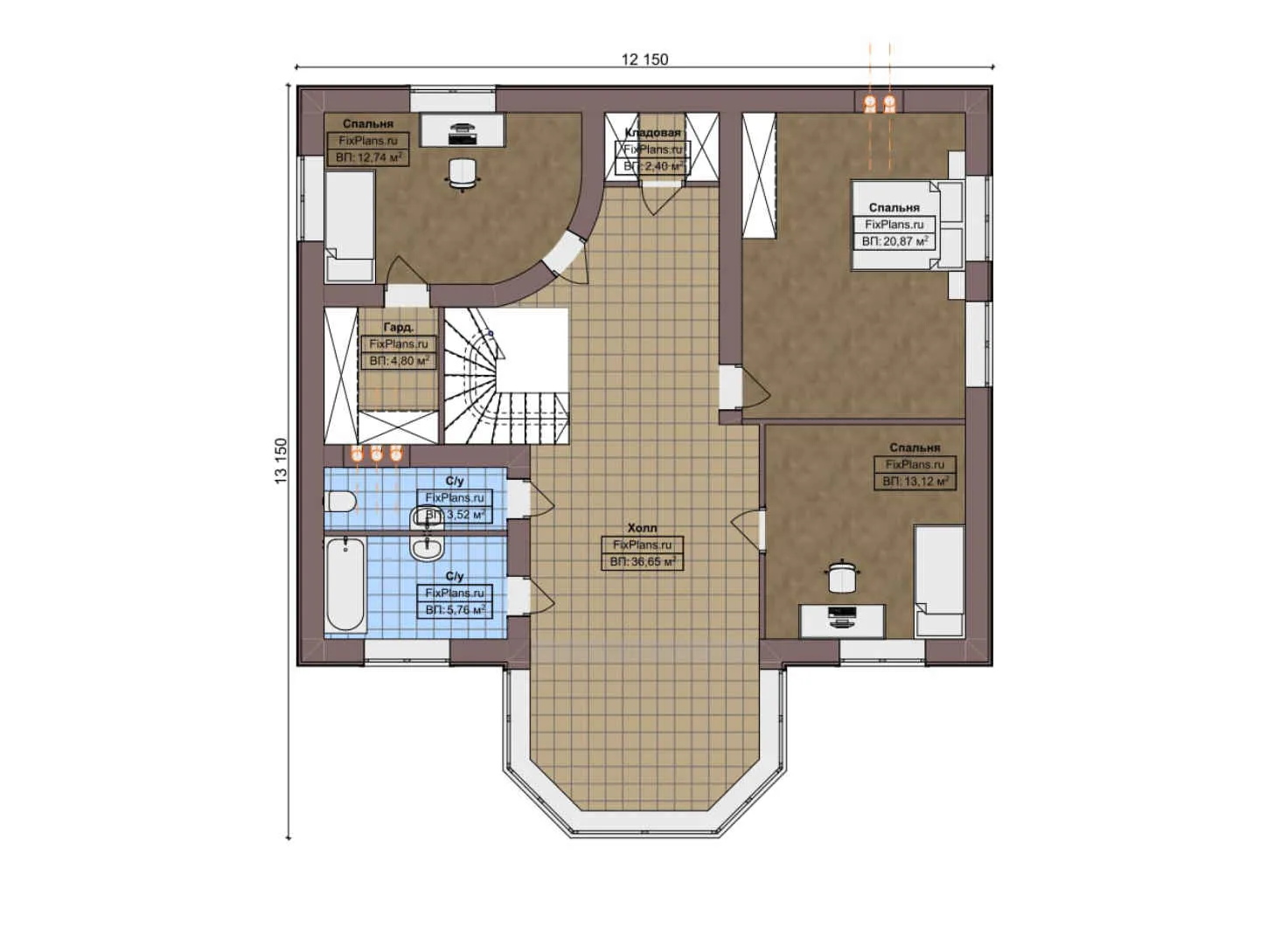 F-6110 - Планы двухэтажного дома 13 на 14, площадью 210 м² с 4 спальнями