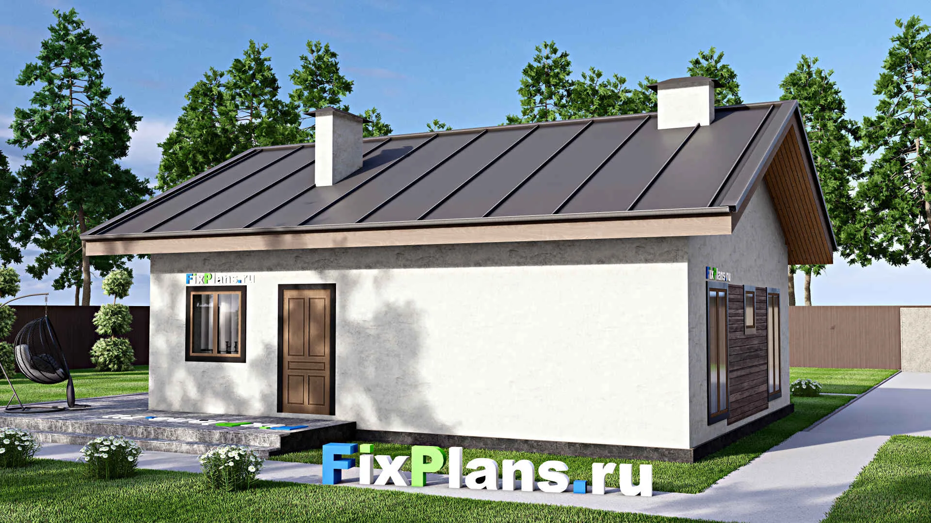 F-14732 - Проект одноэтажного дома 10 на 13, площадью 100 м² с террасой, баней и 2 спальнями