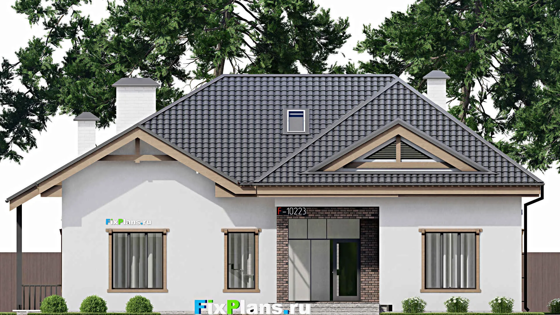 F-10223 - Проект дома с мансардой 18 на 18, площадью 340 м² с террасой, цокольным этажом и 3 спальнями