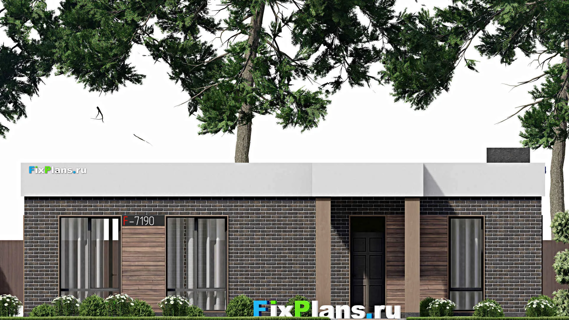 F-7190 - Проект одноэтажного дома 14 на 16, площадью 170 м² с террасой и 3 спальнями