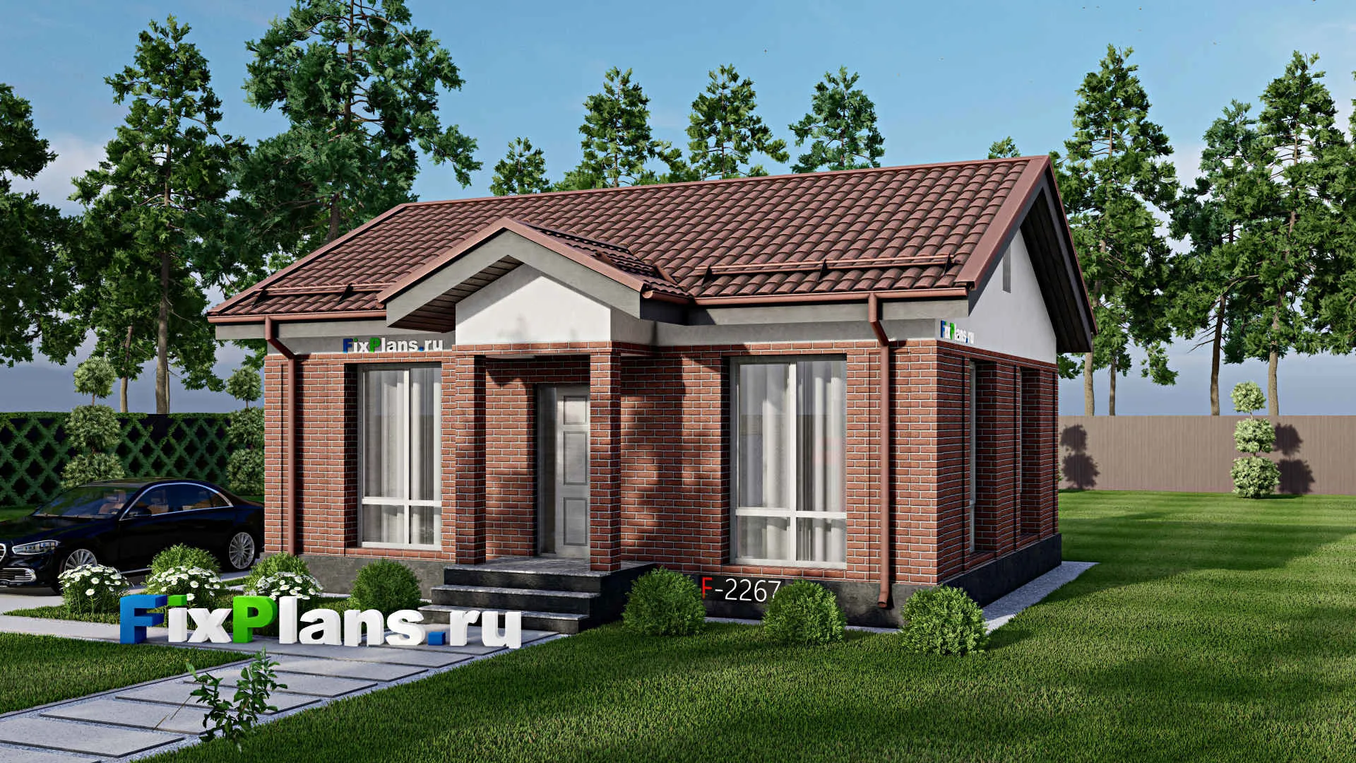 F-2267 - Проект одноэтажного дома 8 на 10, площадью 60 м² с 2 спальнями